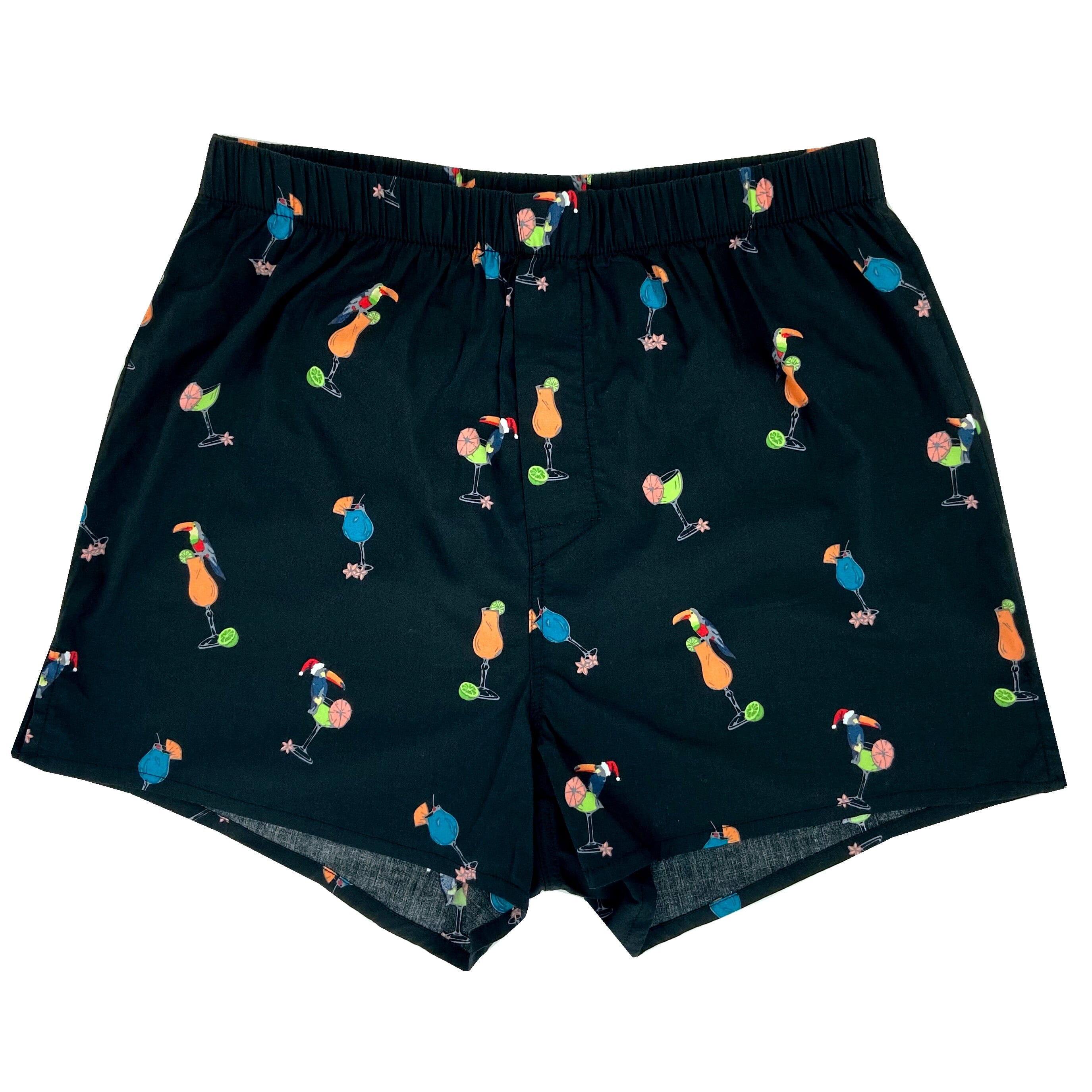 Men's Cocktail Drinks Patterned Cotton Boxer Shorts Underwear in Black