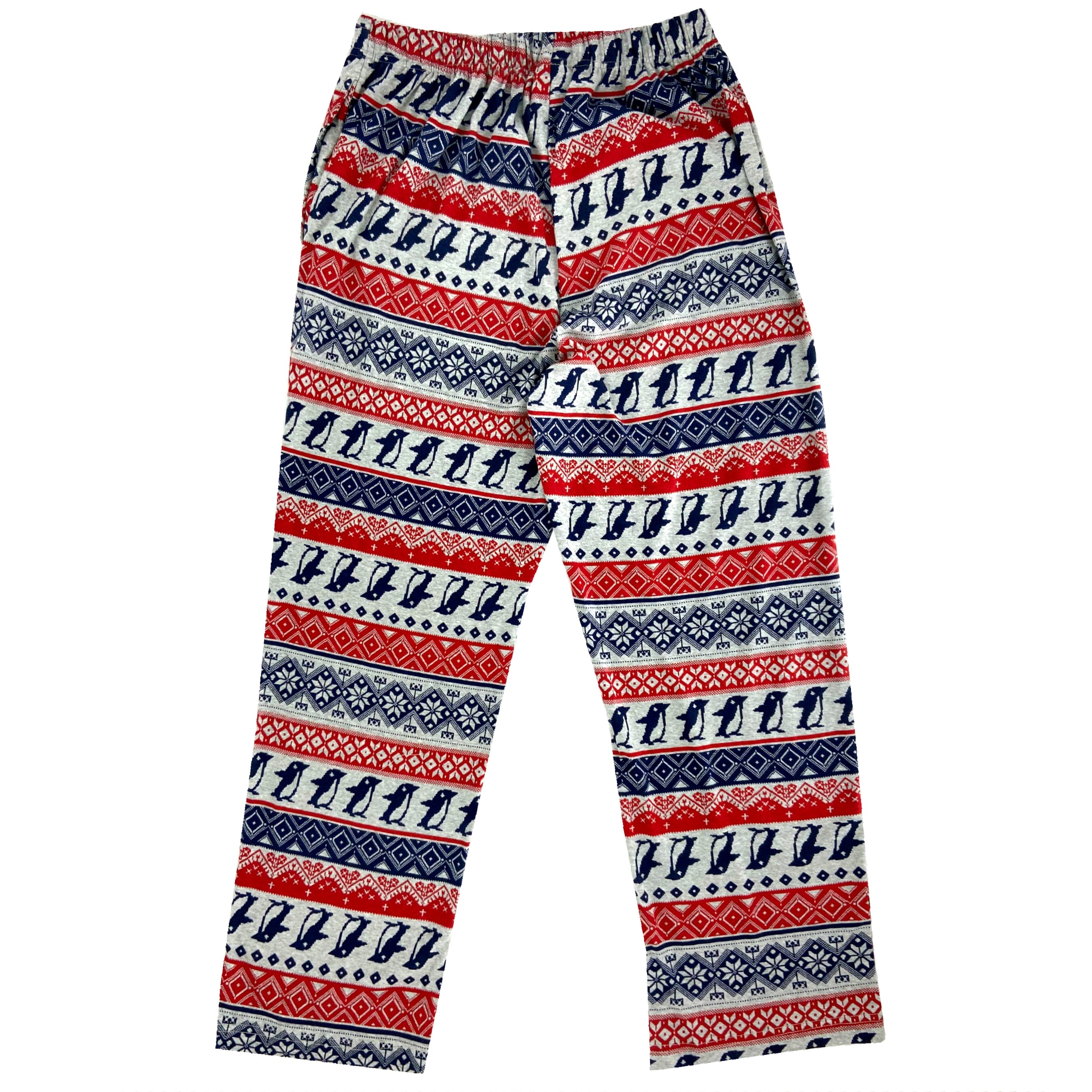 Men's Festive Penguin Novelty Print Soft Cotton Knit Long Pajama Pants