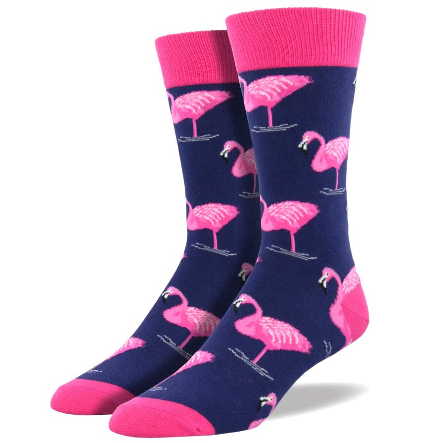 Bright Colorful Unisex Pink Flamingo Themed Novelty Crew Dress Socks
