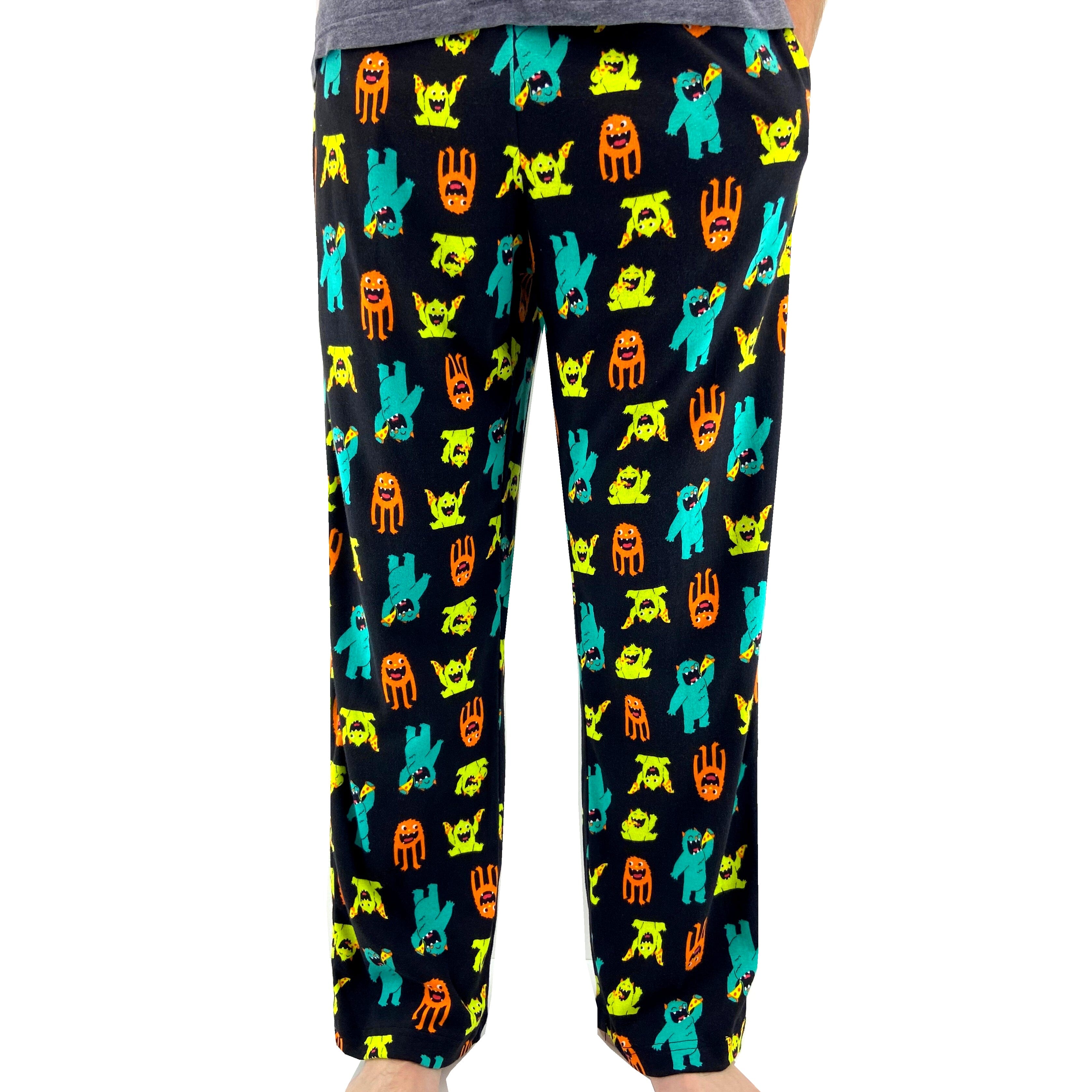 Men's Pizza Monster Print Food Themed Long Cotton Pajama Pant Bottoms