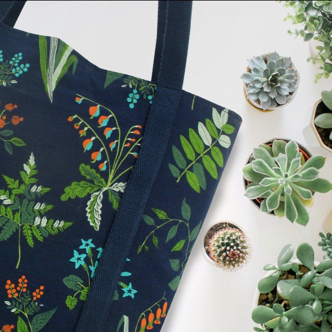 Succulent Plant Floral Print Canvas Large Market Grocery Shopper Tote Bag