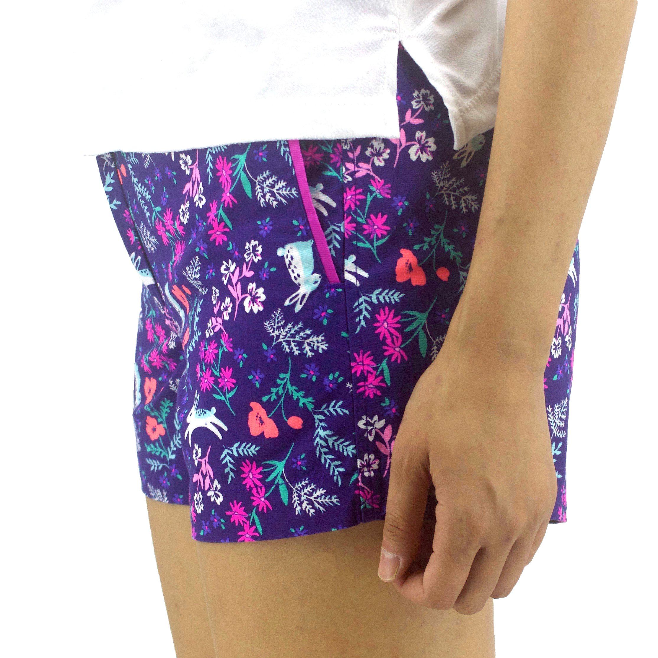 Colorful Bright Purple Bunny Rabbit Floral Flower Print Flat Front Chino Shorts