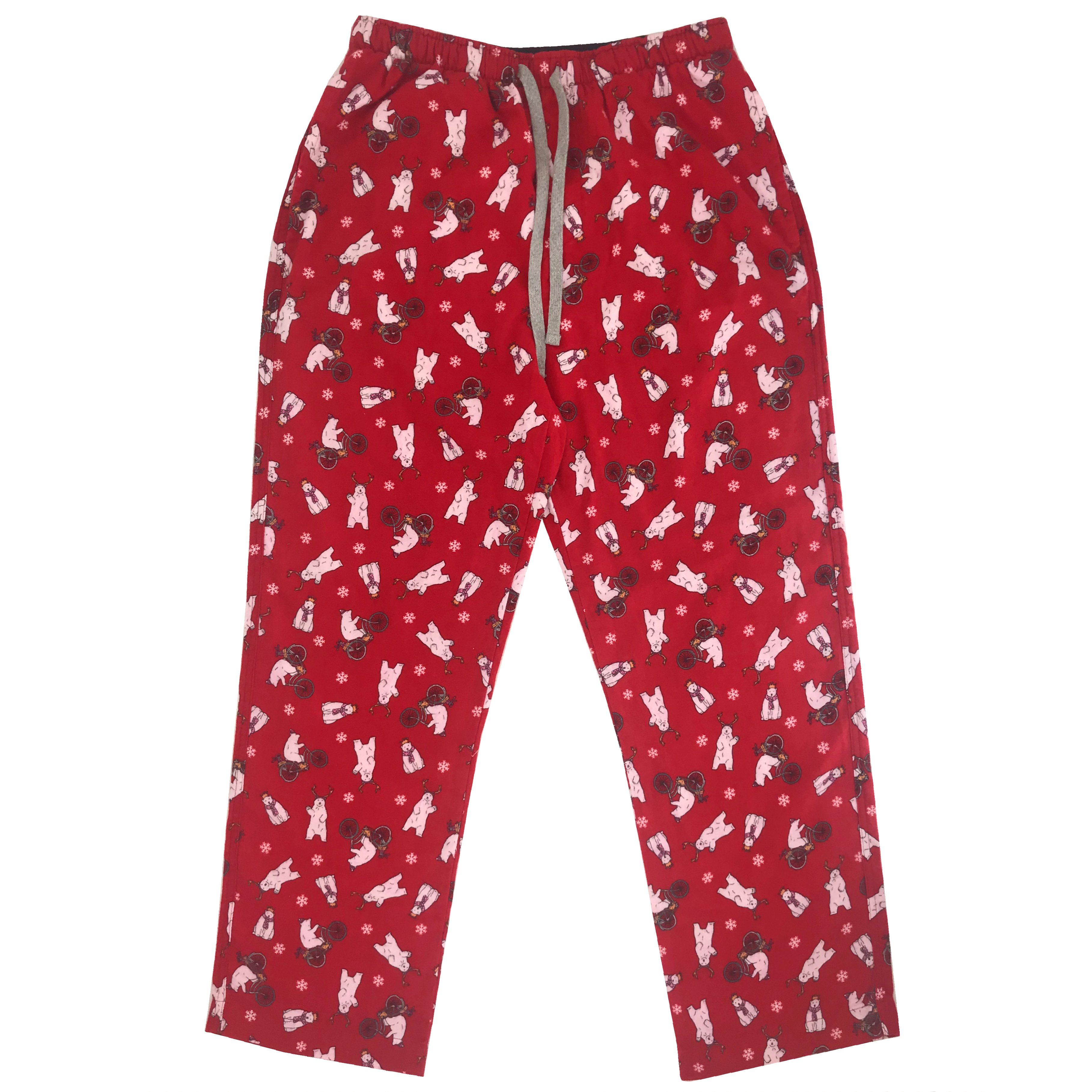 Men's Festive Pajama Bottoms. Polar Bear All Over Print Flannel Pants