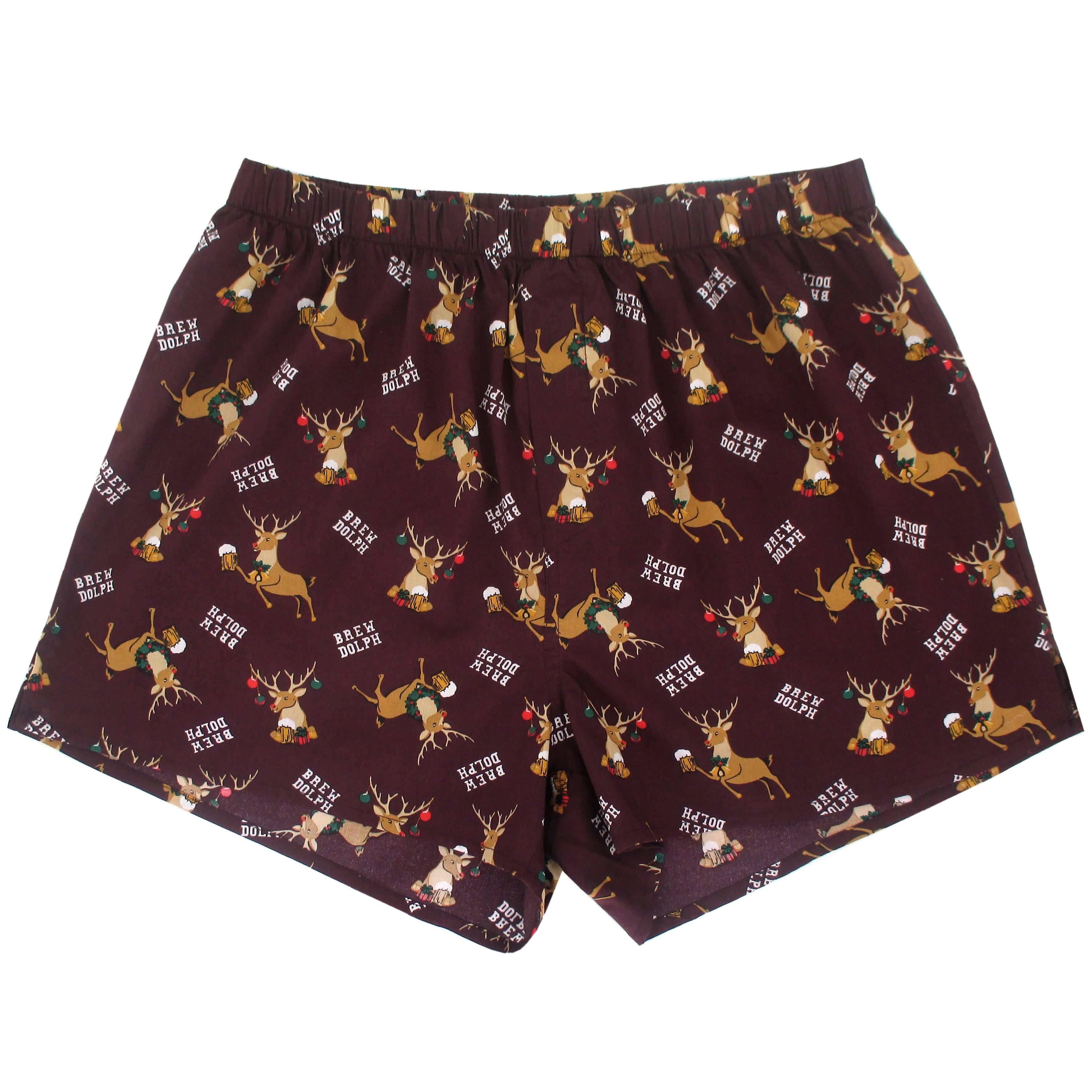 Brewdolph Red Nose Reindeer Drinking Beer Novelty Print Boxer Shorts