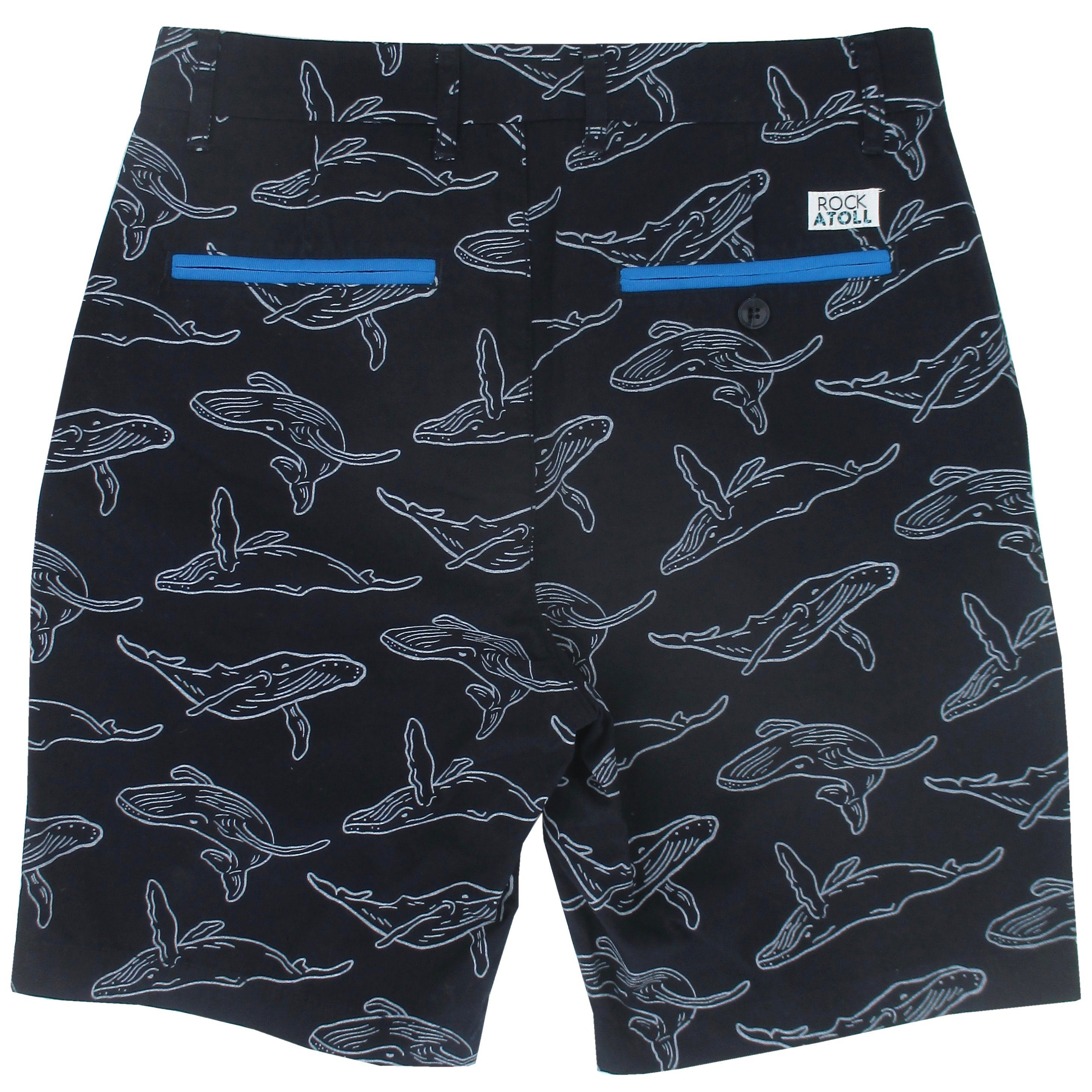 Rock Atoll Menswear Humpback Whale All Over Print Chino Flat Front Shorts for Men
