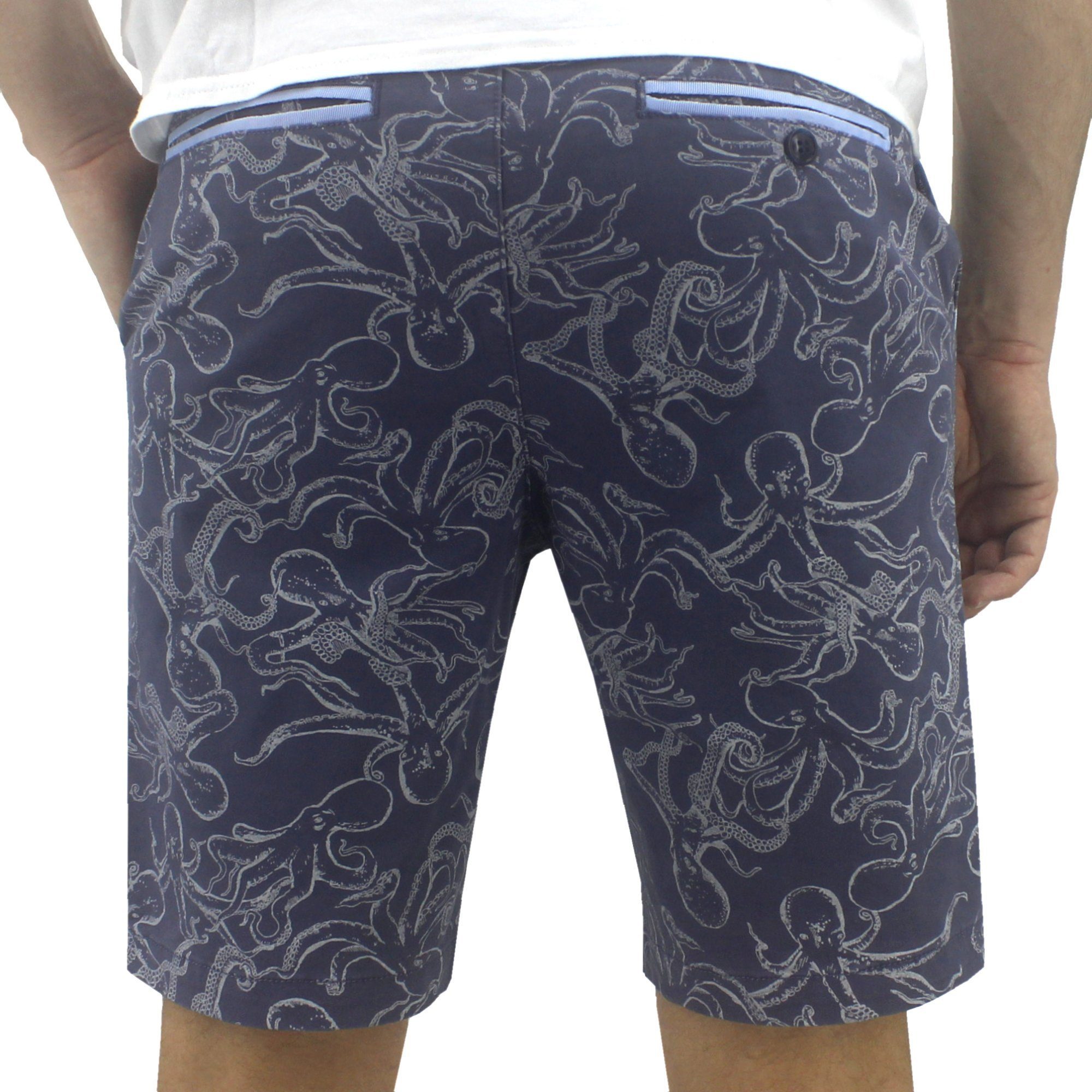 Get Octopus All Over Print Flat Front Chino Bermuda Shorts for Men in Blue