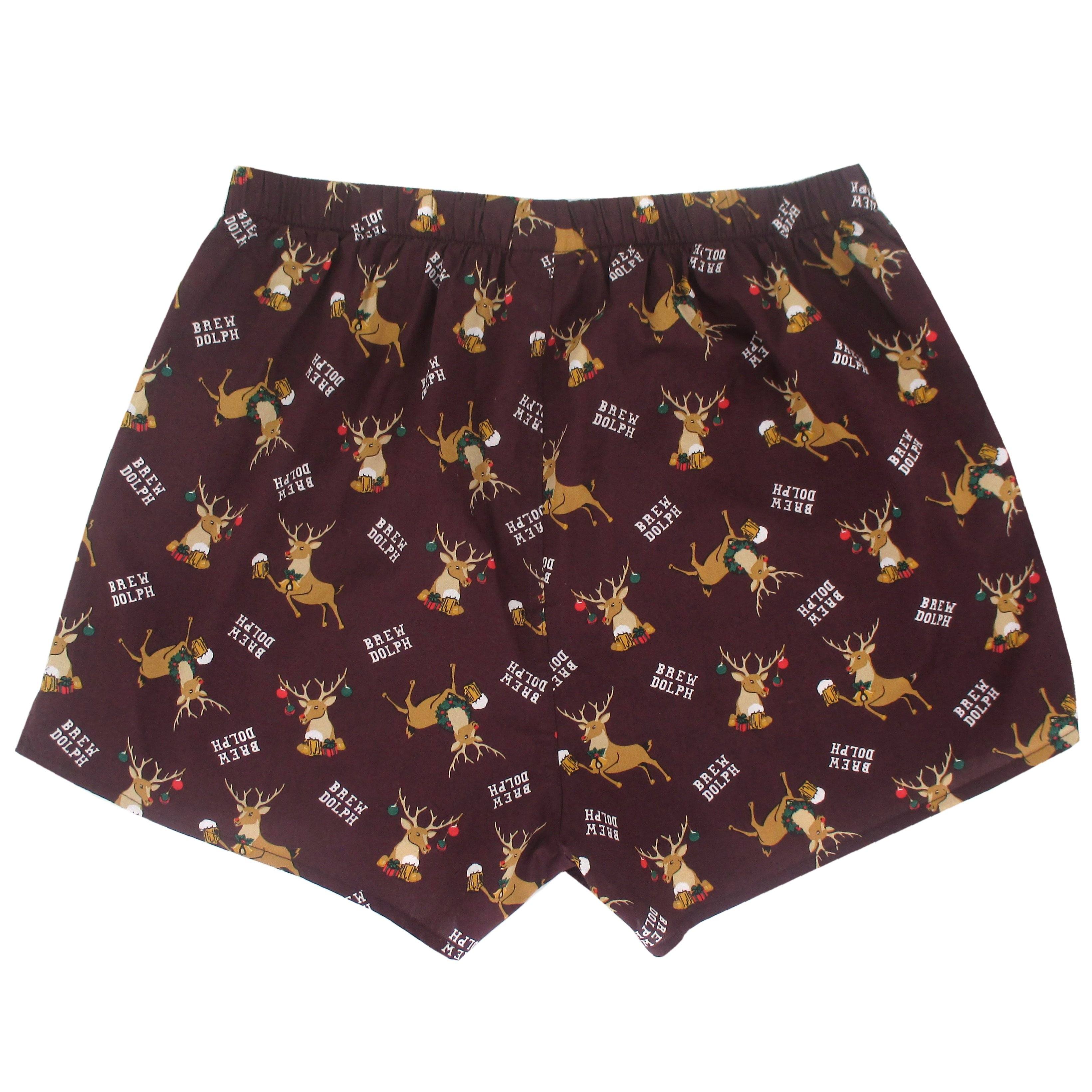 Brewdolph Red Nose Reindeer Drinking Beer Novelty Print Boxer Shorts