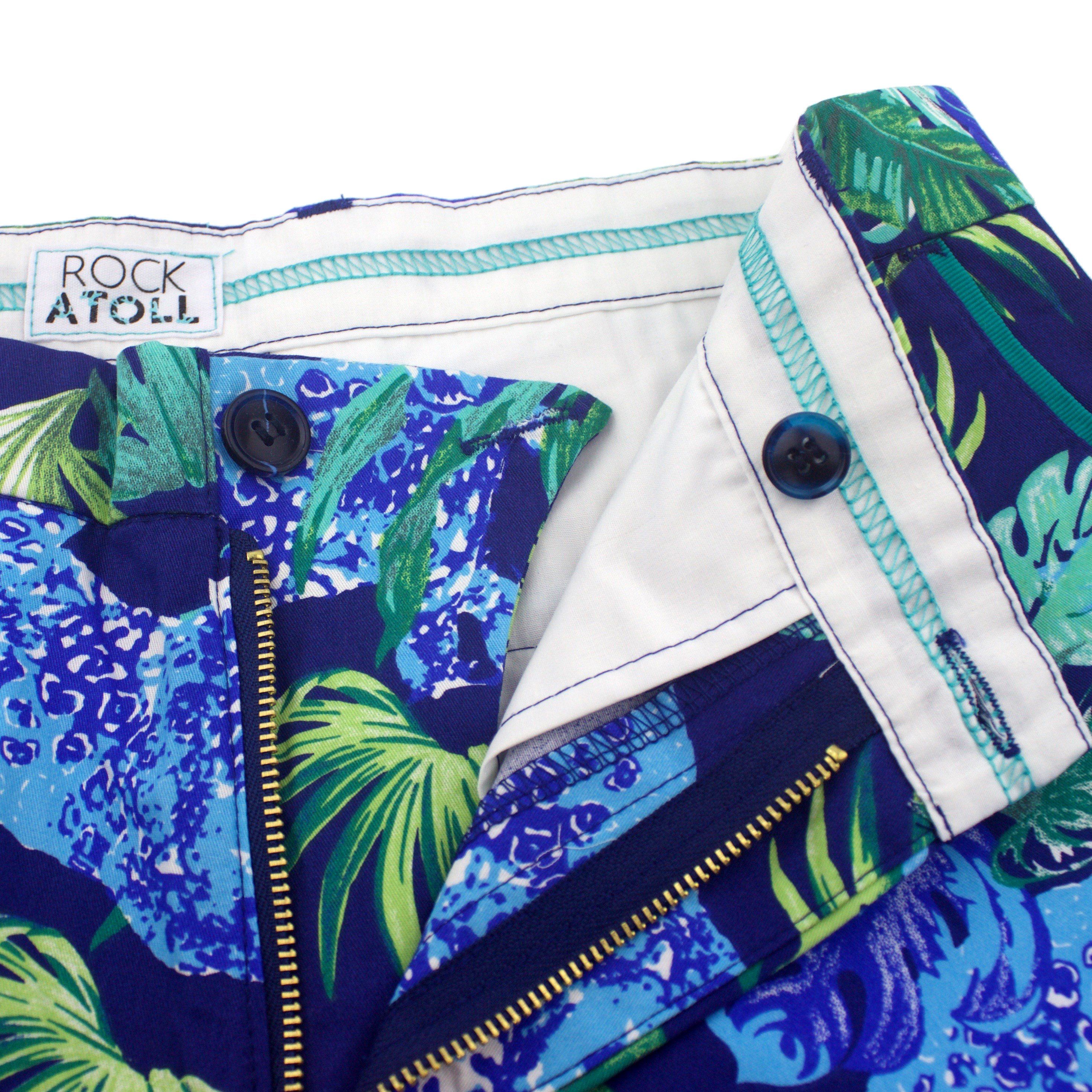 Blue Palm Leaves Leopard Animal Pattern Bermuda Shorts for Men