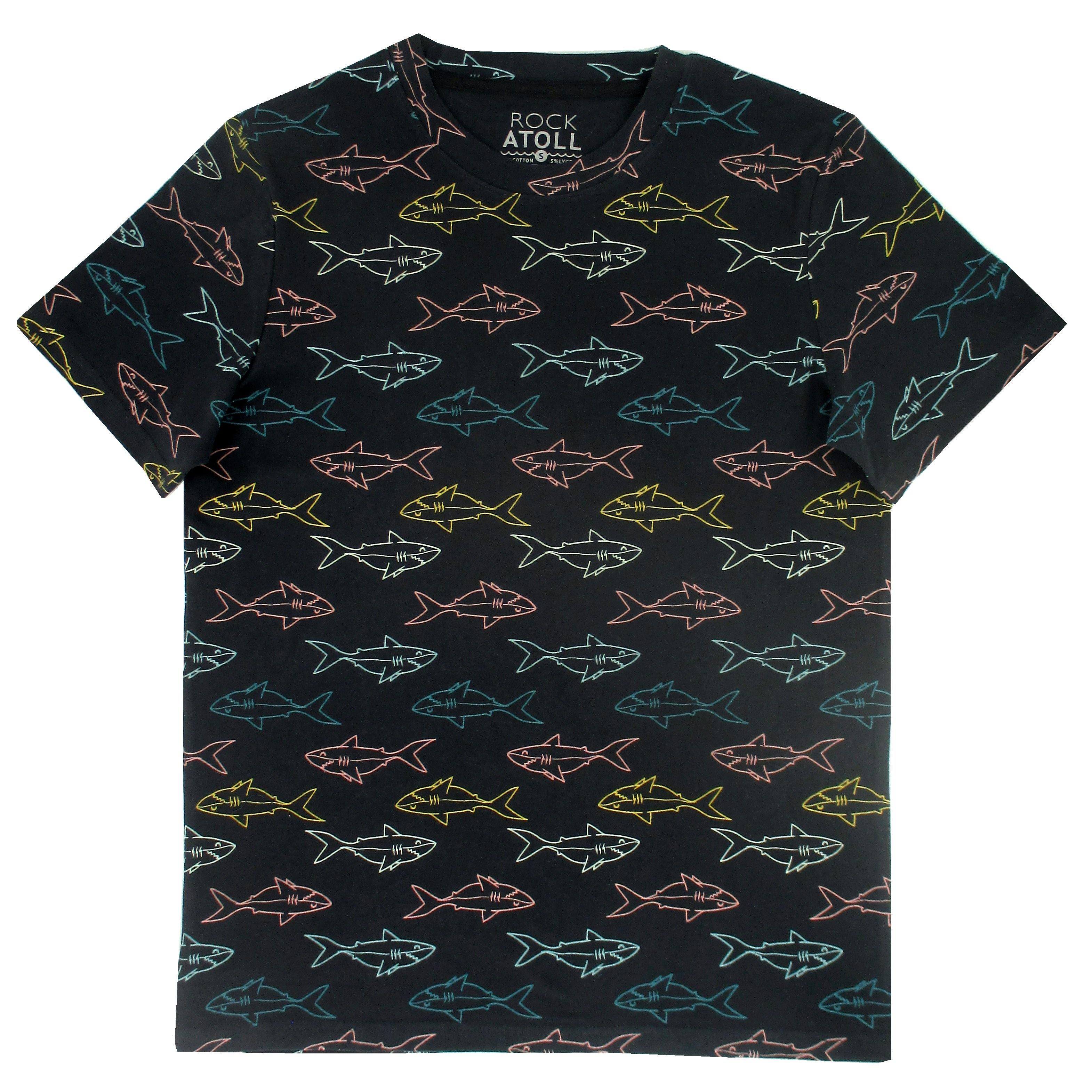 Men's Comfy Cotton Jersey Short-Sleeve Shark All Over Print T-Shirt