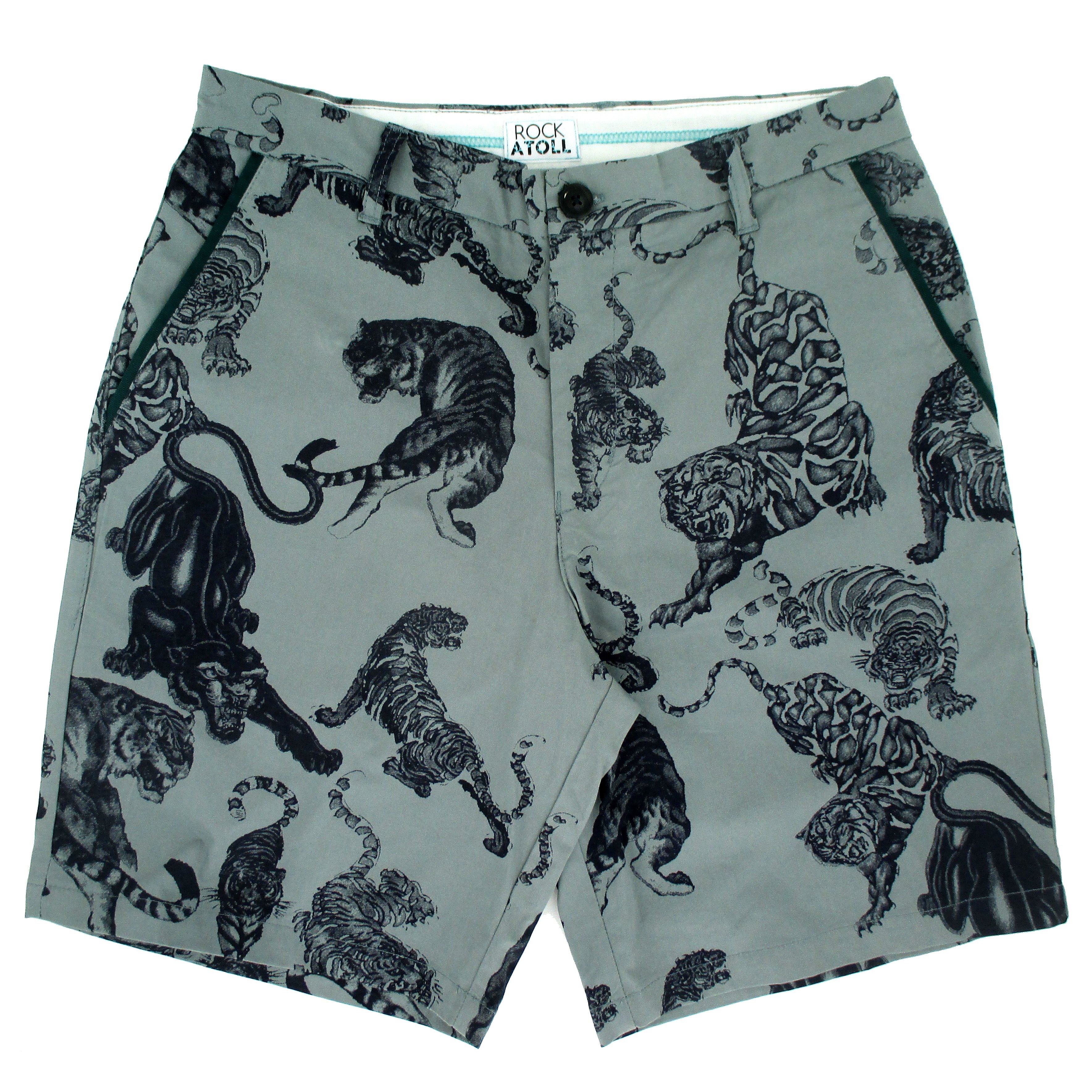 Rock Atoll Men's Flat Front Chino Shorts with Black Panther Tiger All Over Print in Mint