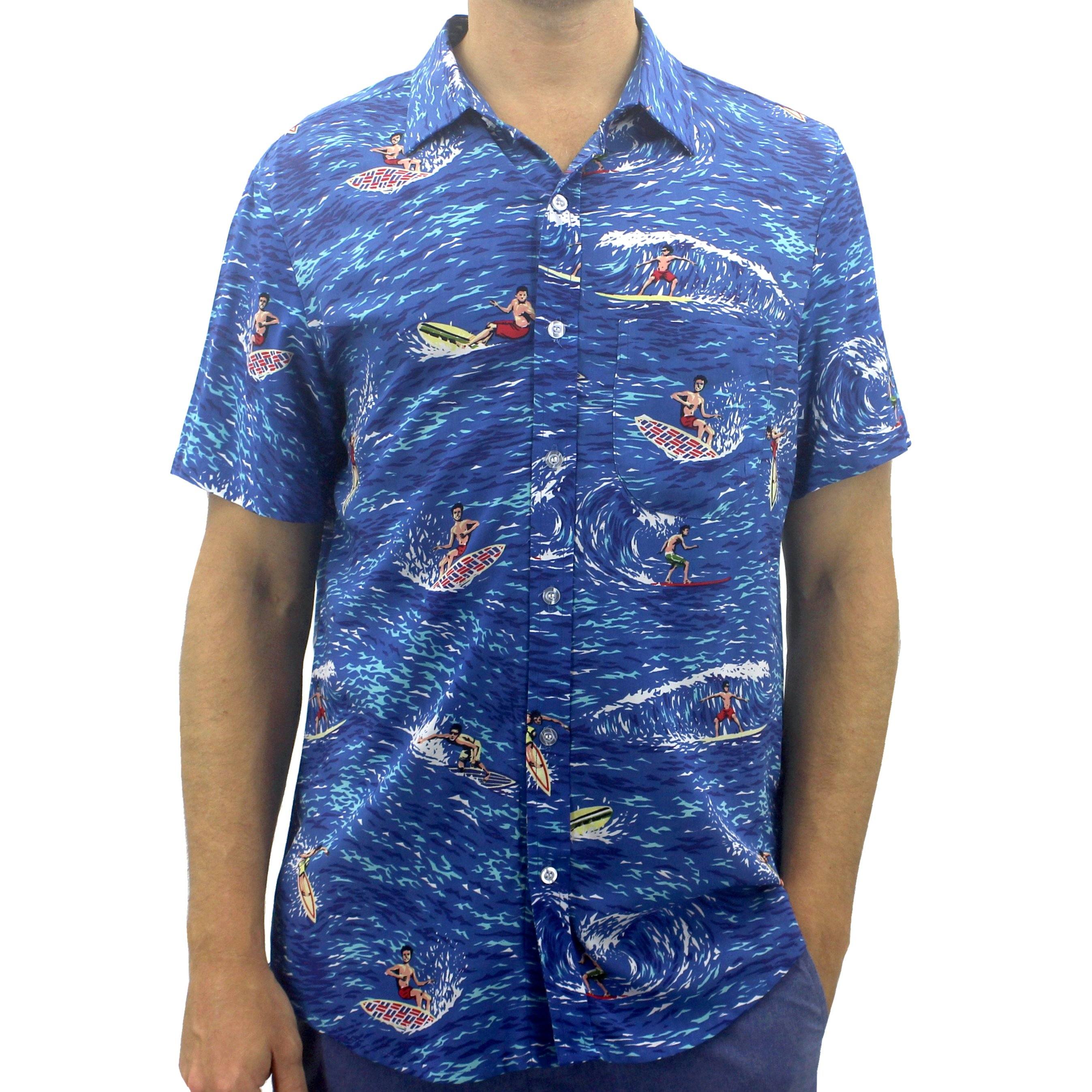 Rock Atoll Men's Casual Summer Hawaiian Shirt for Surfers with Surfing Surfboard Print