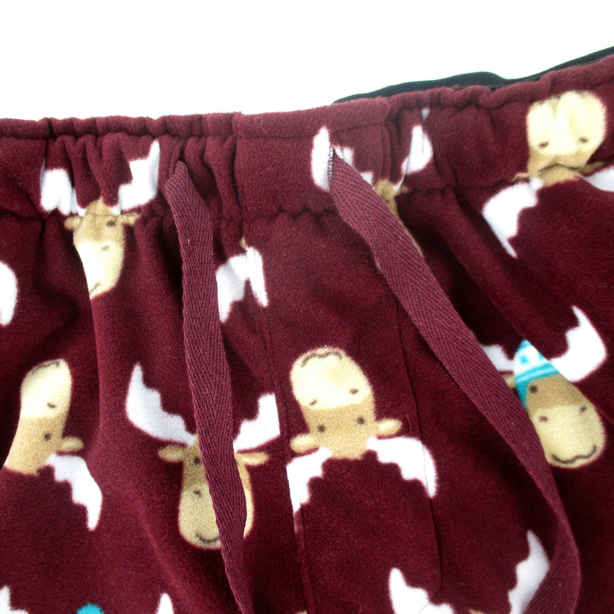 Dark Red Reindeer Moose Patterned Warm Fleece Pyjama Bottoms for Men