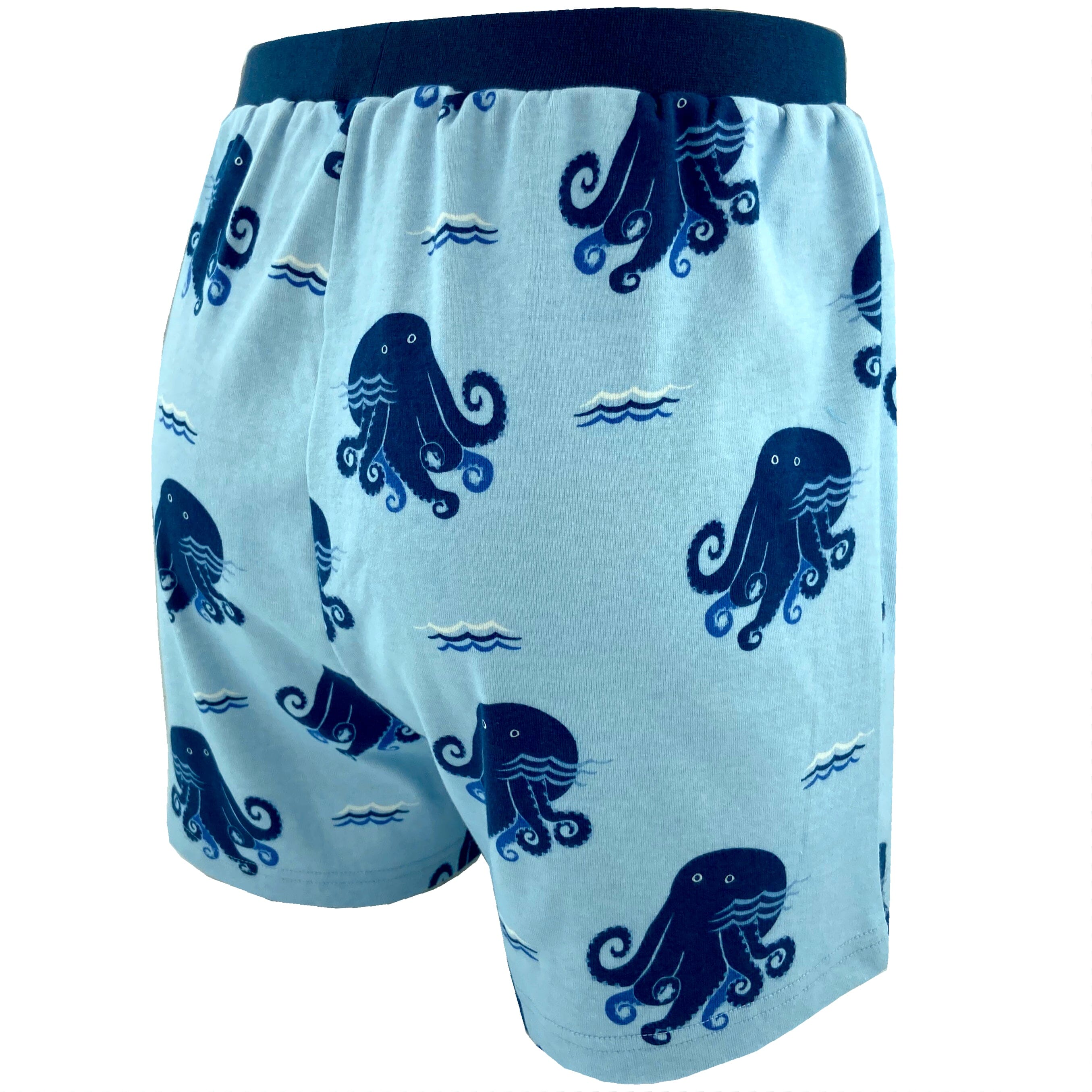 Men's Octopus Squid Patterned Super Comfy Knit Boxer Pajama Shorts