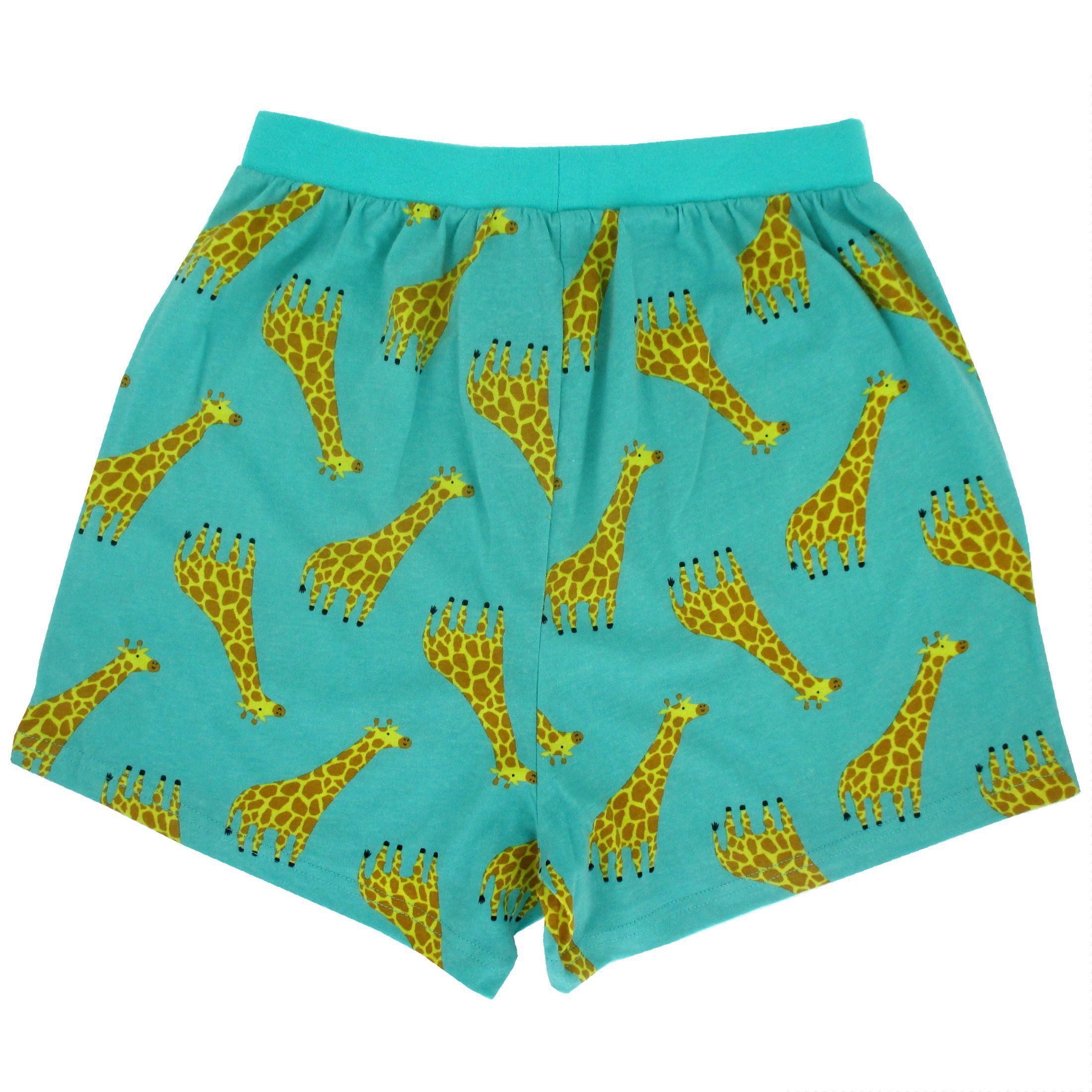 Giraffe Patterned Cotton Stretch Knit Boxer Shorts in Teal Blue Green