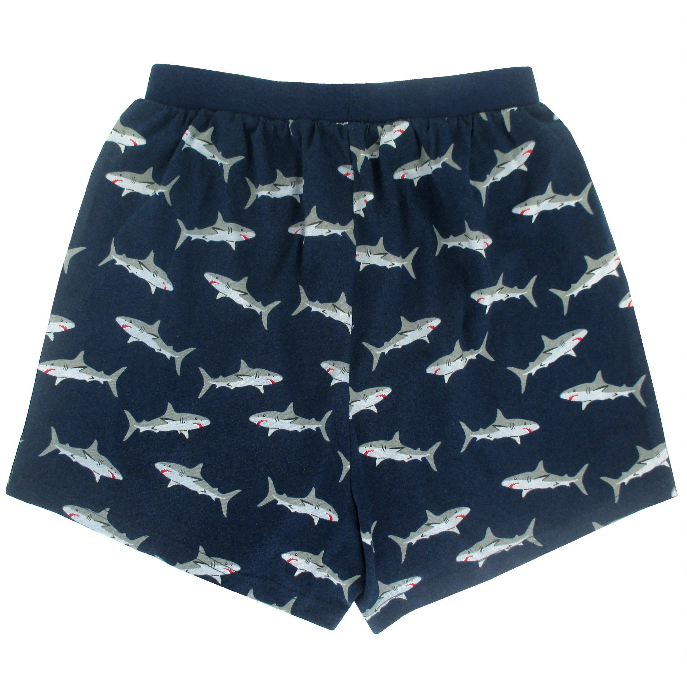 Classic Shark All Over Print Navy Blue Cotton Knit Boxer Shorts for Men