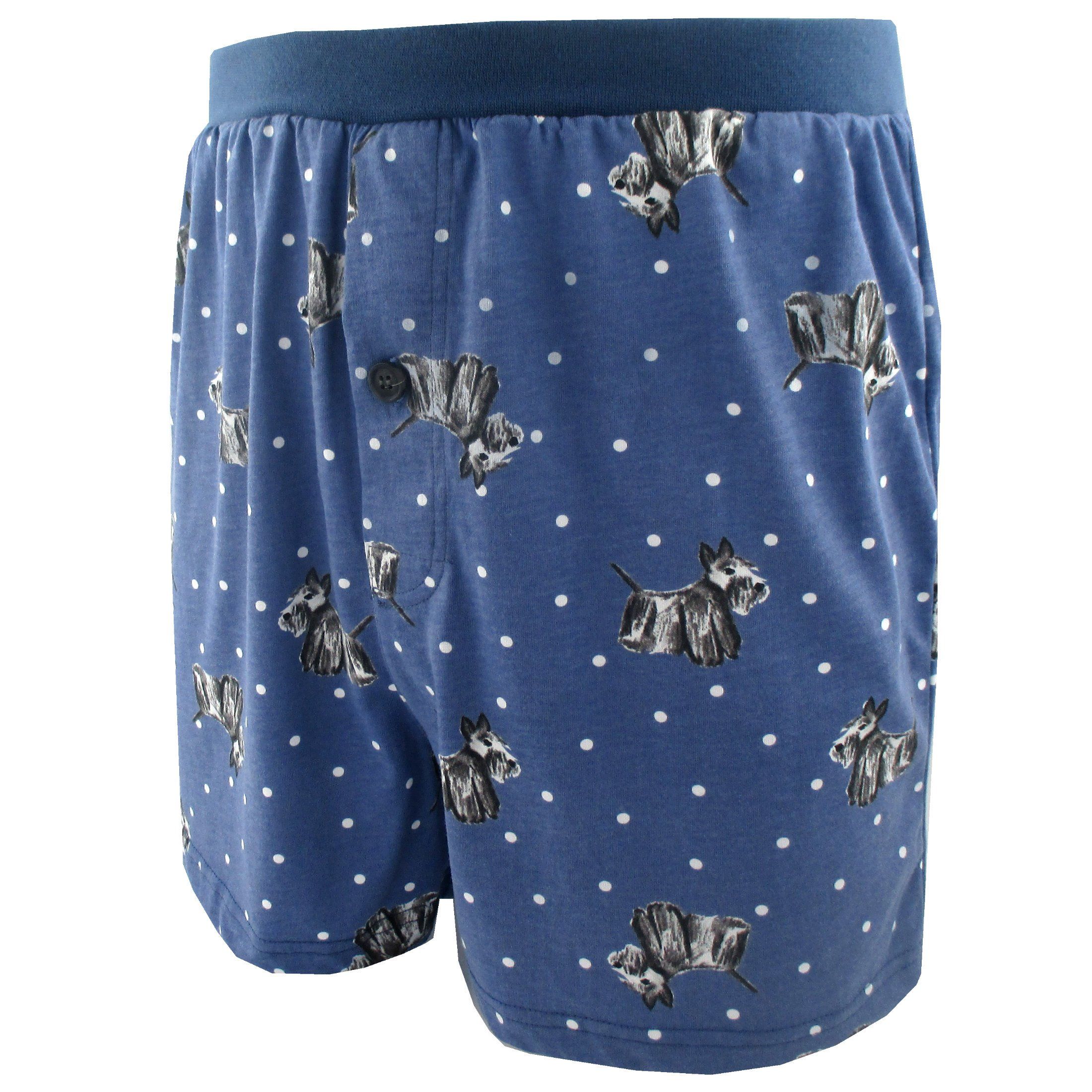 Men's Blue Scottie Dog Lover Print Stretch Cotton Knit Boxer Shorts