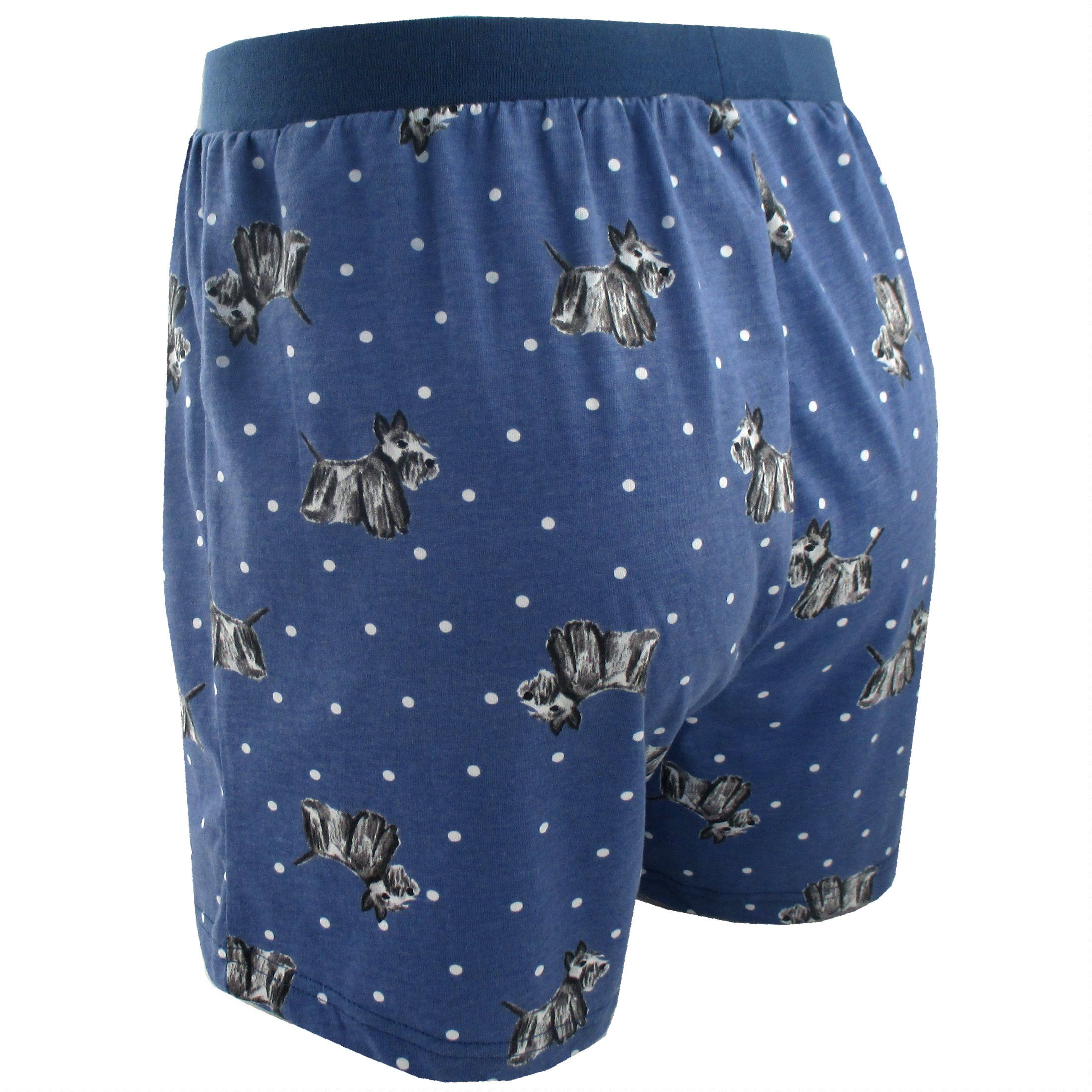 Men's Blue Scottie Dog Lover Print Stretch Cotton Knit Boxer Shorts