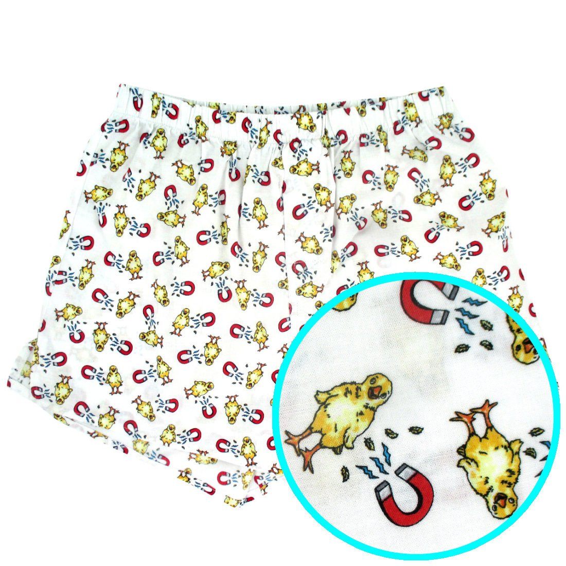Funny Chick Magnet Baby Chicks All Over Print Cotton Boxer Shorts for Men in White