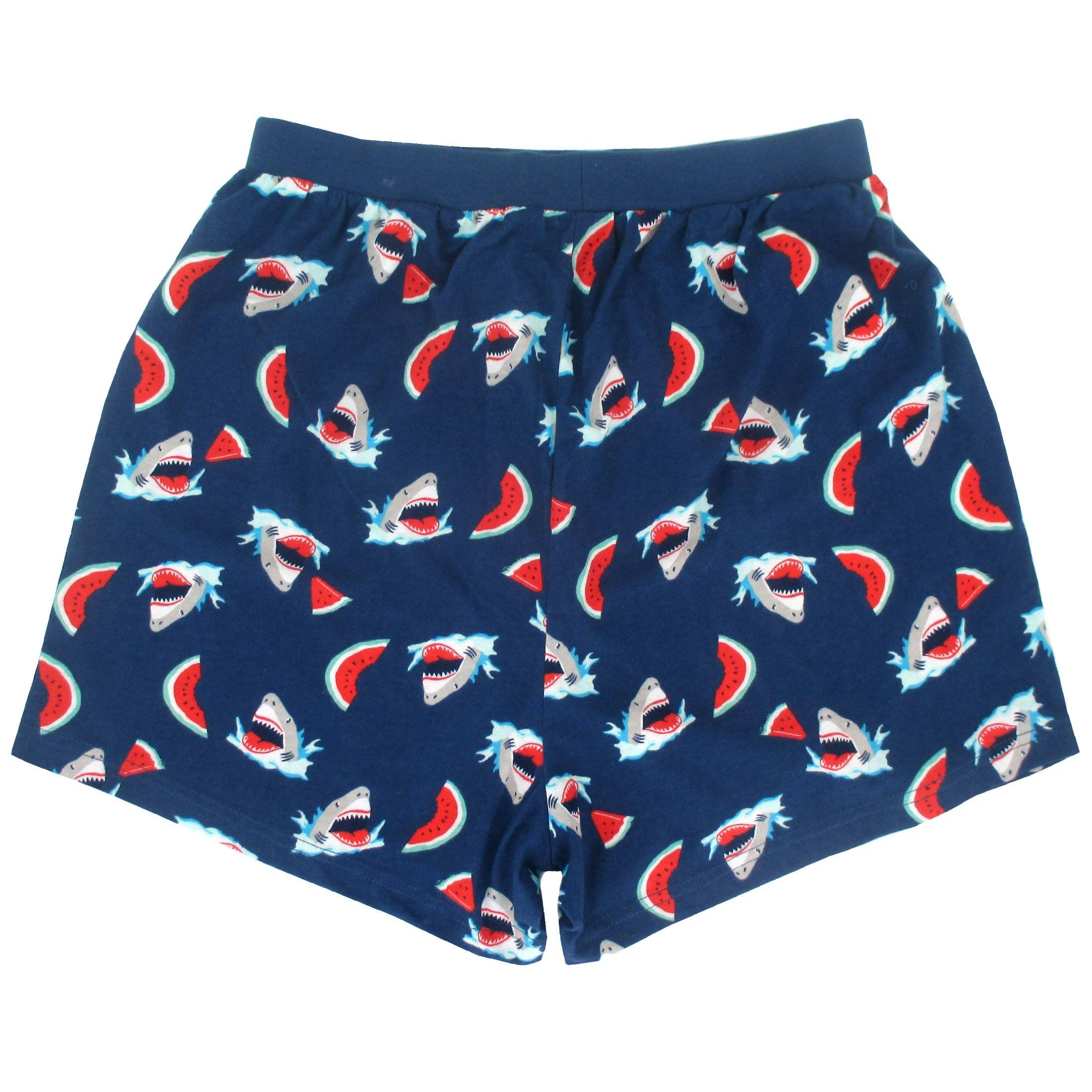 Men's Blue Shark Watermelon All Over Print Cotton Knit Boxer Shorts