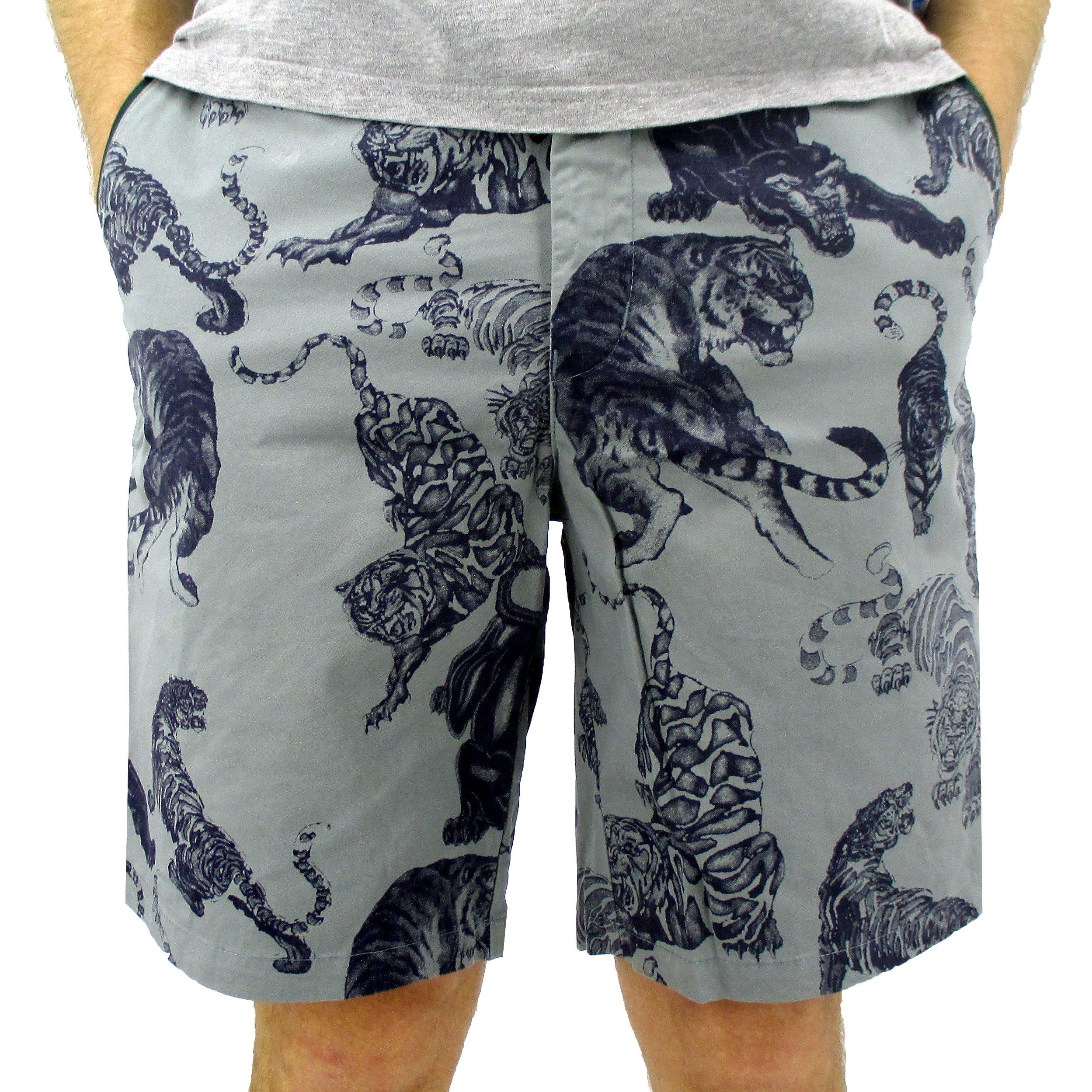 Rock Atoll Men's Flat Front Chino Shorts with Black Panther Tiger All Over Print in Mint