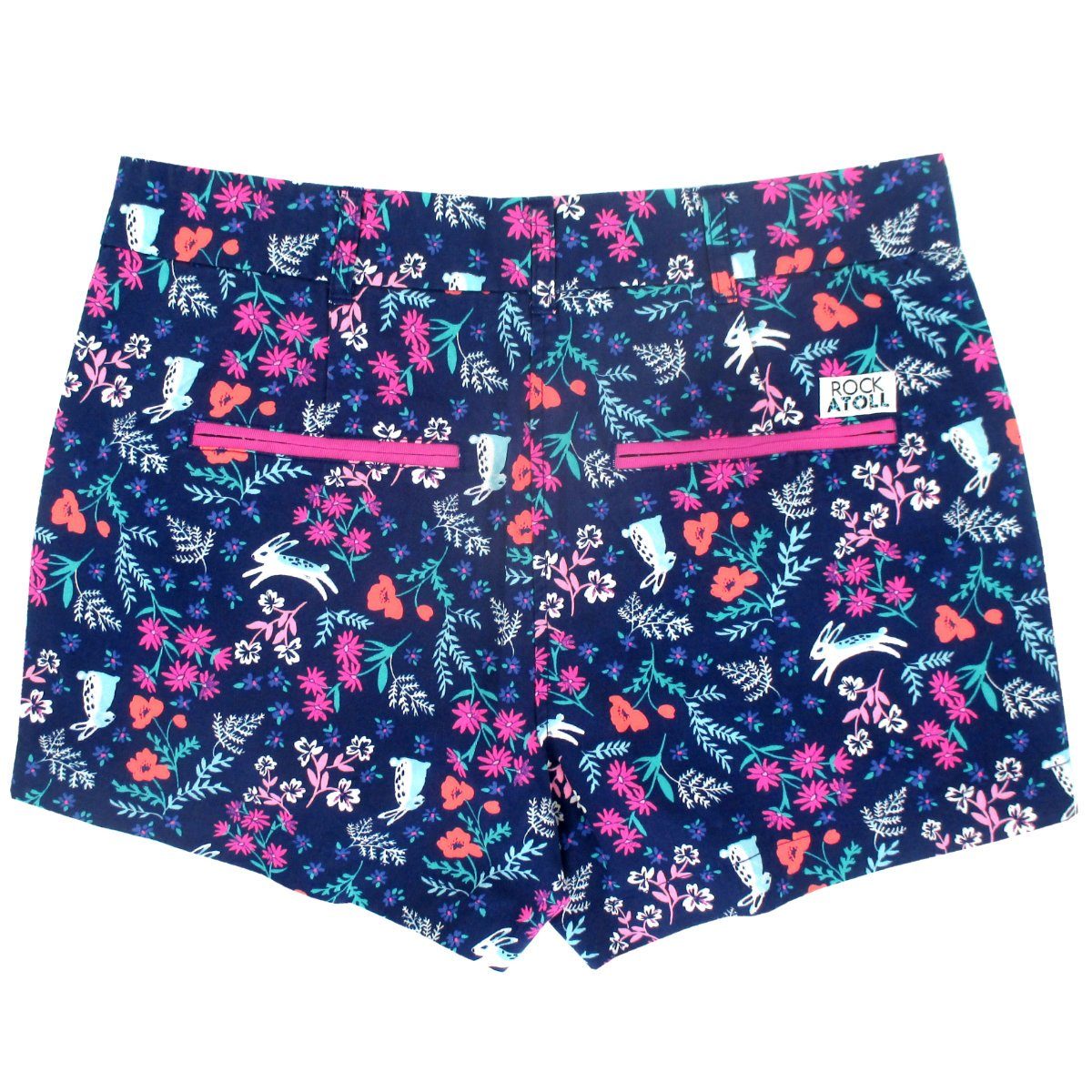 Super Cute Bunny Rabbit Floral Colorful All Over Print Summer Shorts Casualwear Chinos for Ladies Women