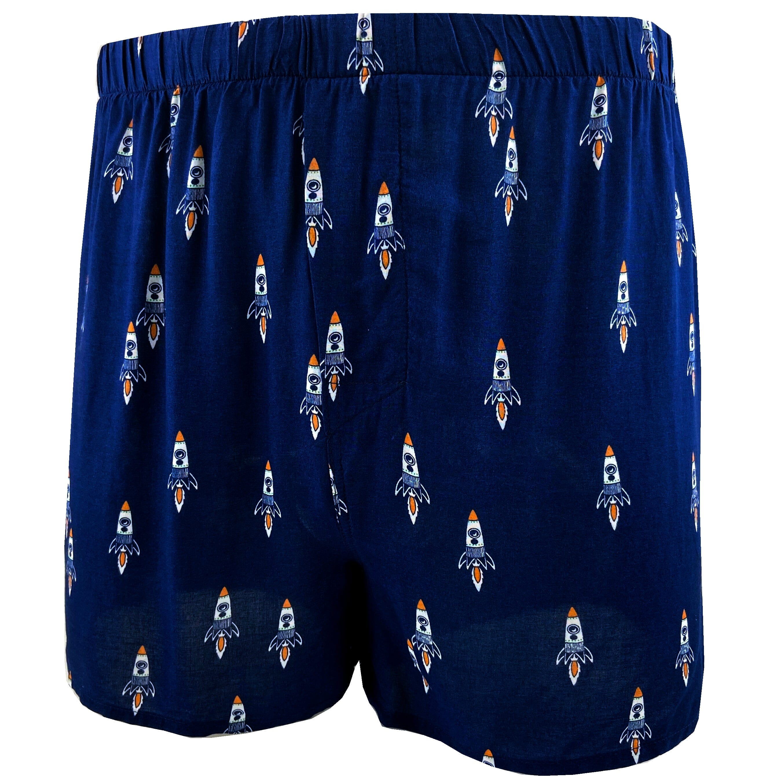 Men's Navy Blue Rocket Space Shuttle Patterned Soft Cotton Boxer Short