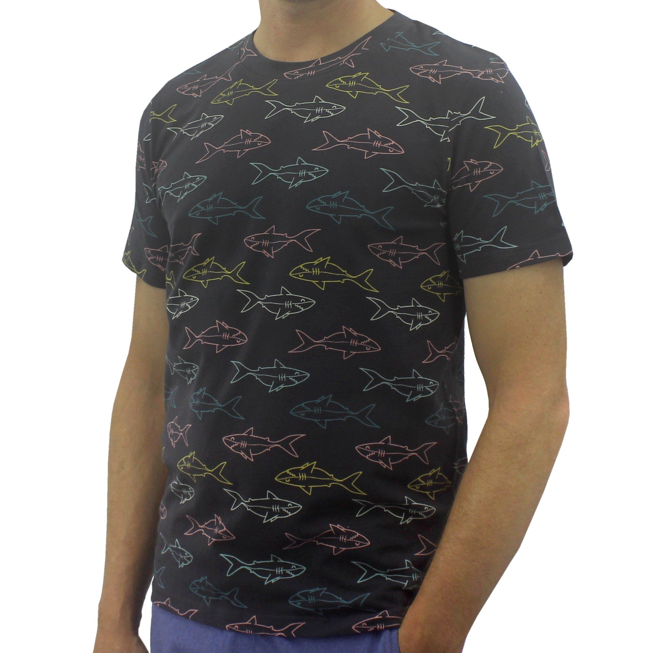 Round Crew Neck Shark All Over Print Cotton Jersey Men's Summer T-Shirts