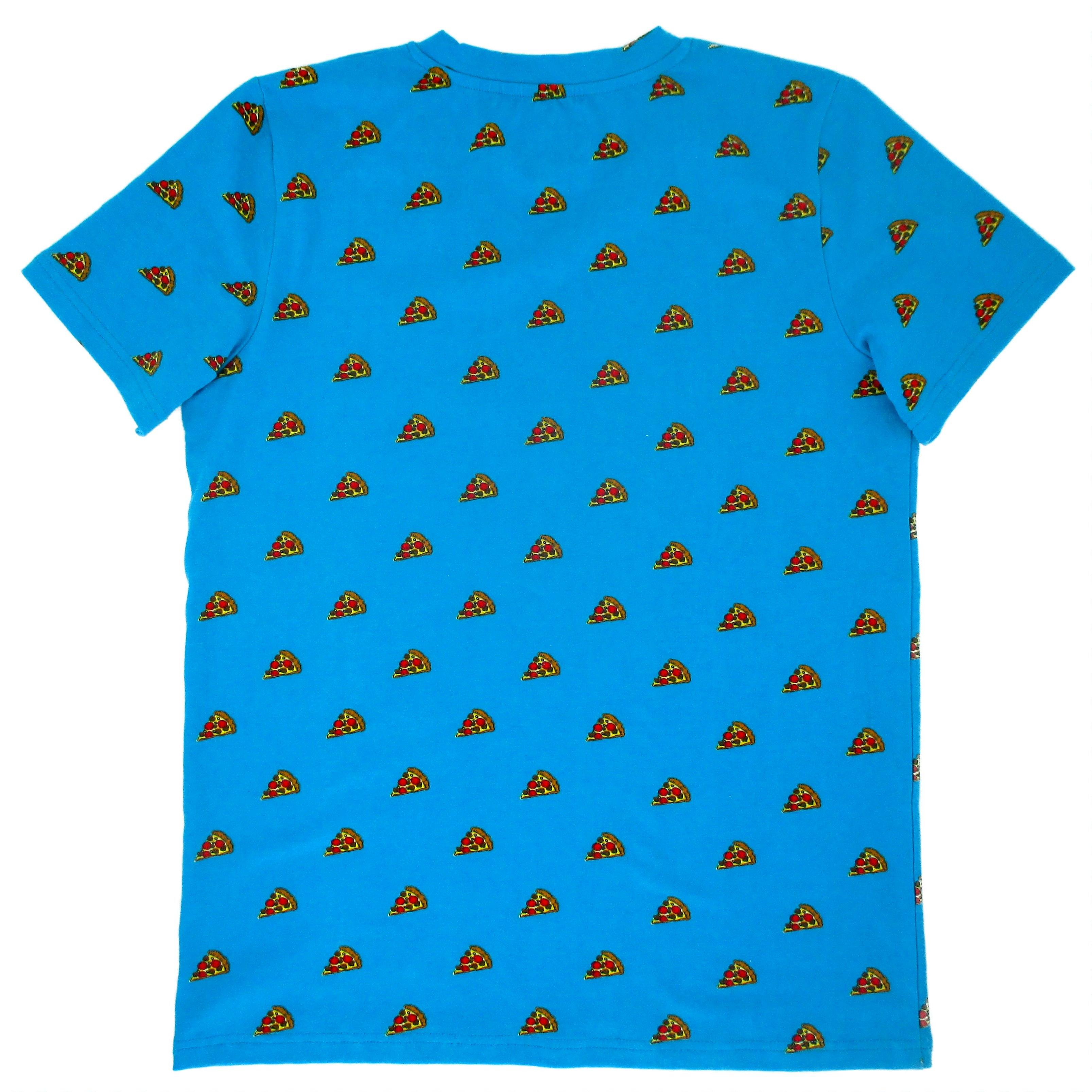 Crew Neck Pizza Lover Pizza Slice Patterned Graphic Tee in Teal Blue