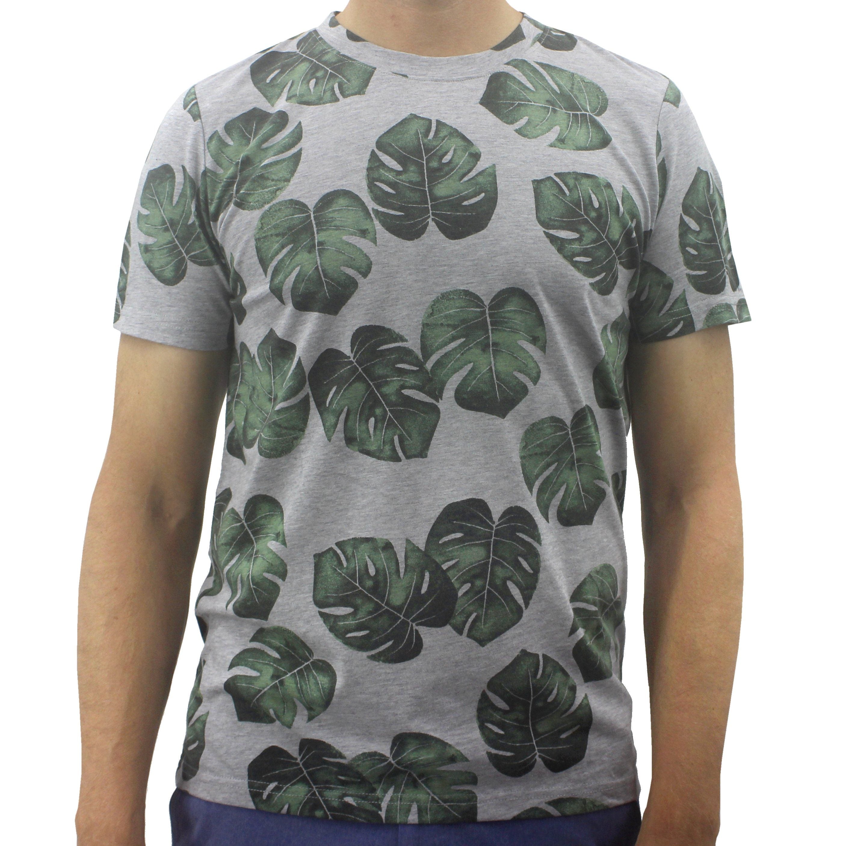 Summer Essentials Round Crew Neck Leaf Patterned Soft Cotton Jersey T-Shirt Tees