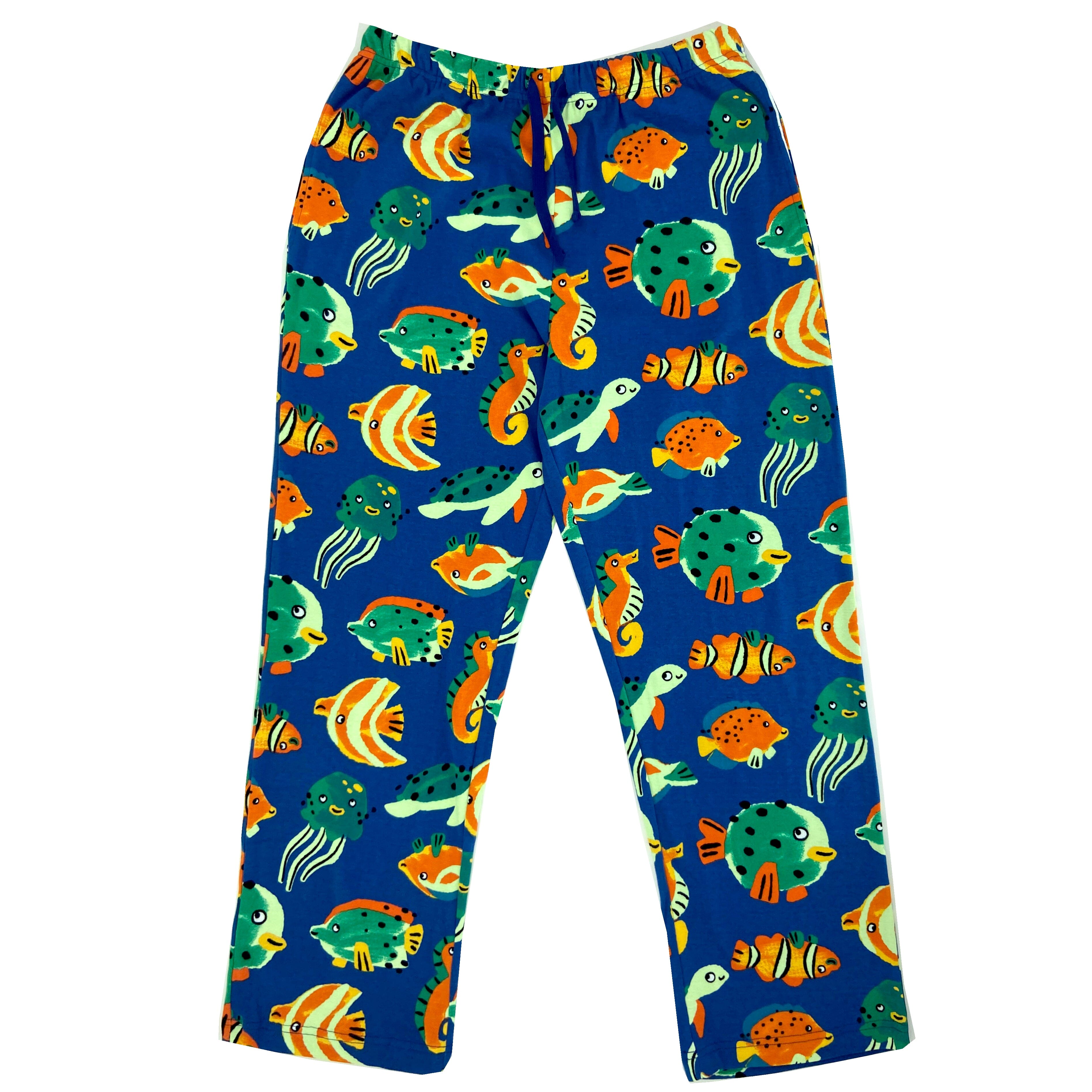 Men's Sea Creatures Themed Fish Seahorses Print Cotton Pajama Bottoms