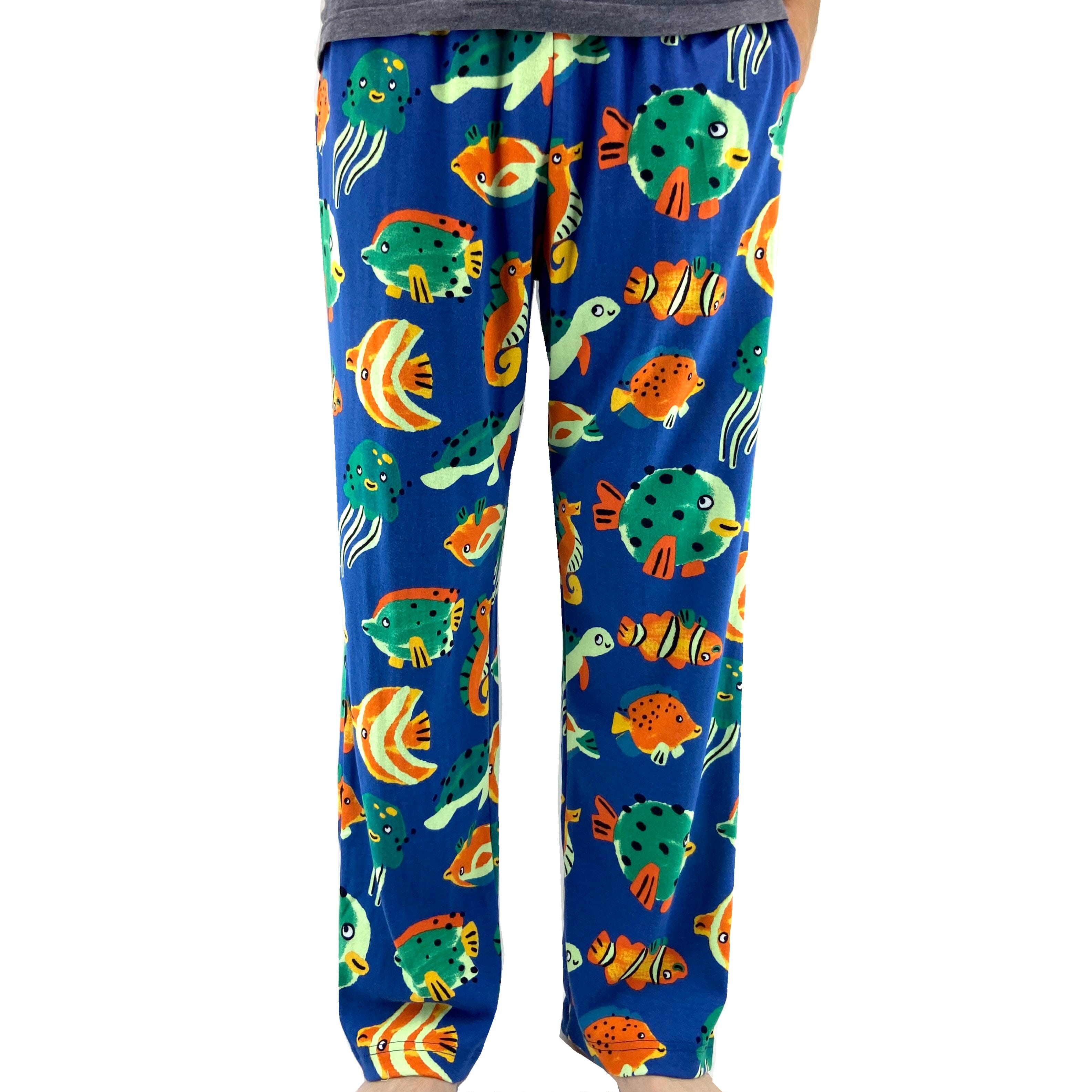 Men's Sea Creatures Themed Fish Seahorses Print Cotton Pajama Bottoms