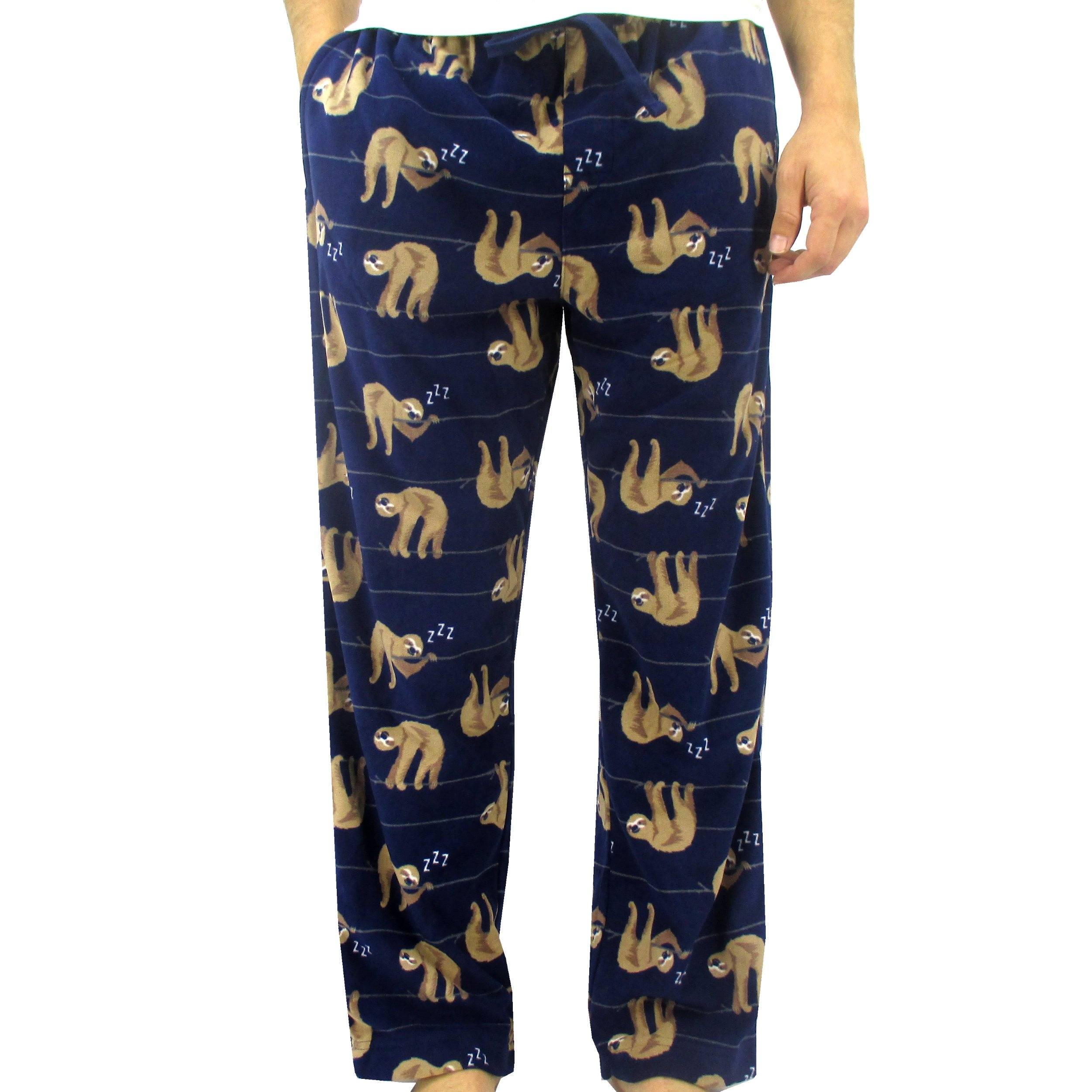 Men's Super Soft Cozy Fleece Pajama Bottoms with Sleeping Sloth Print