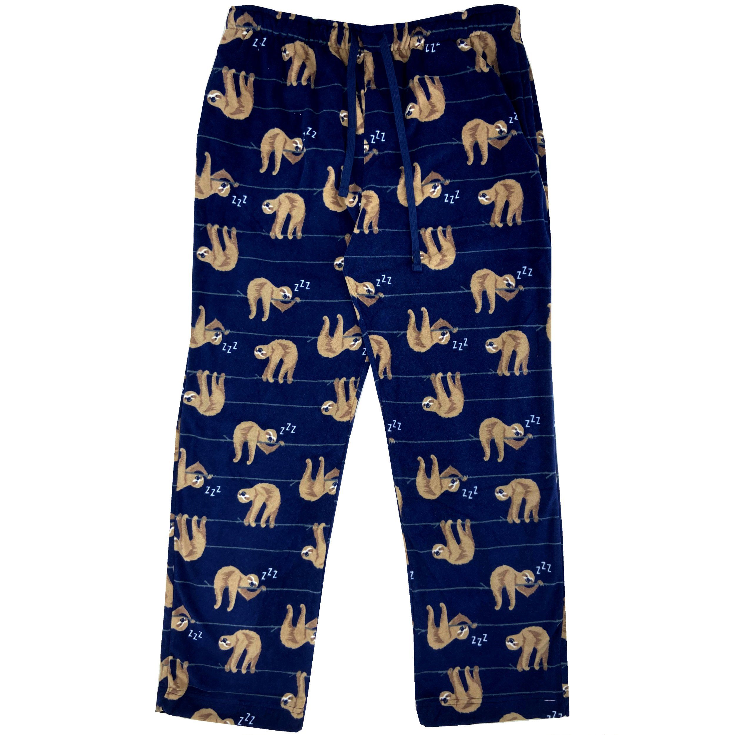 Men's Super Soft Cozy Fleece Pajama Bottoms with Sleeping Sloth Print