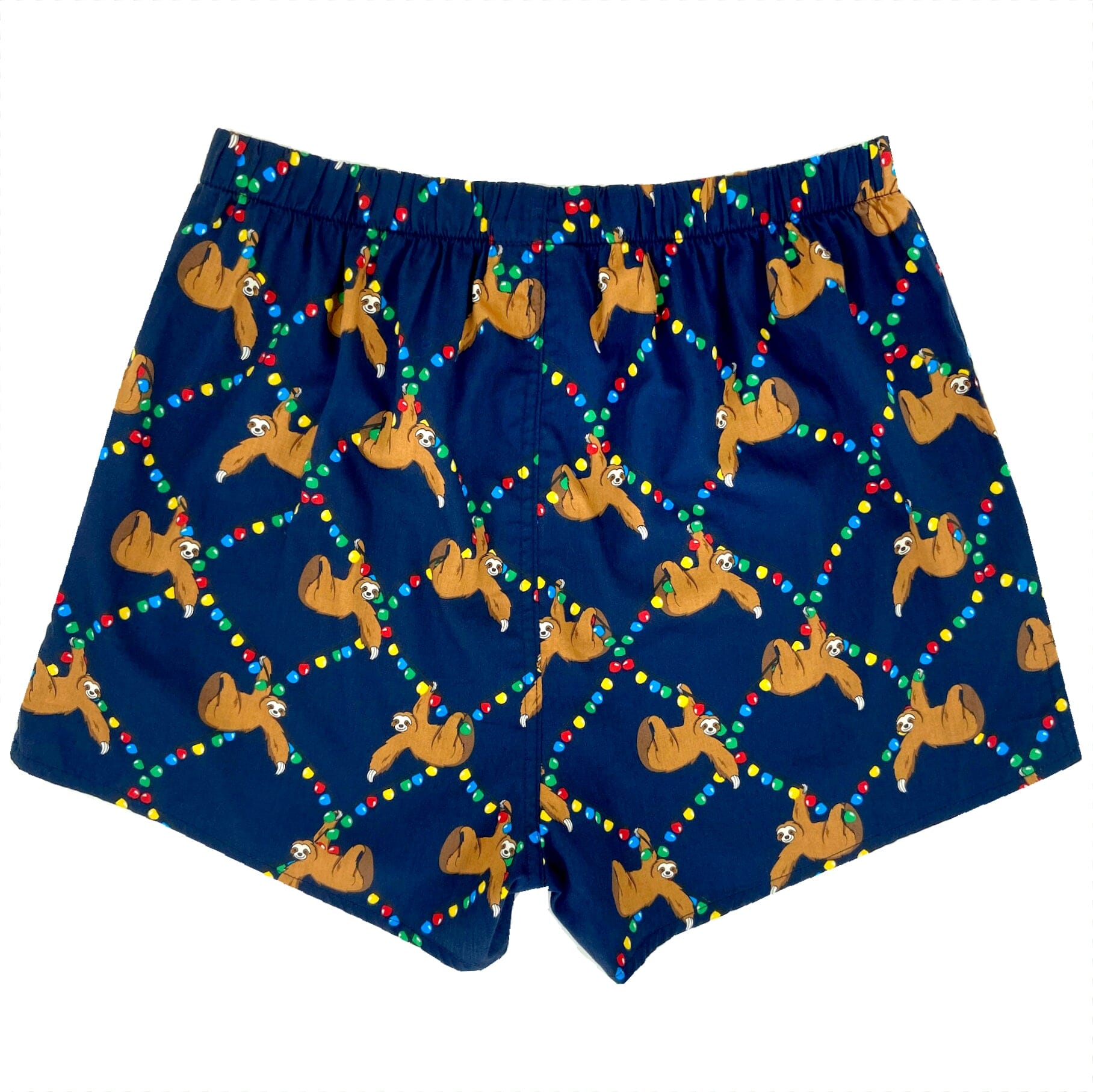 Festive Holiday Sloths on Christmas Lights Print Cotton Boxer Shorts