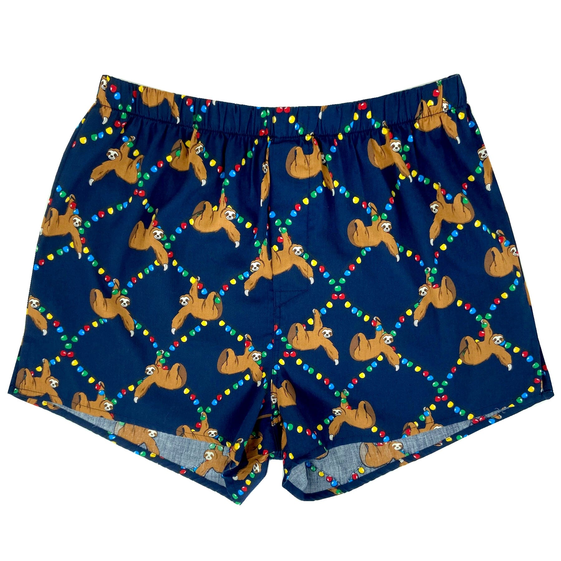 Festive Holiday Sloths on Christmas Lights Print Cotton Boxer Shorts