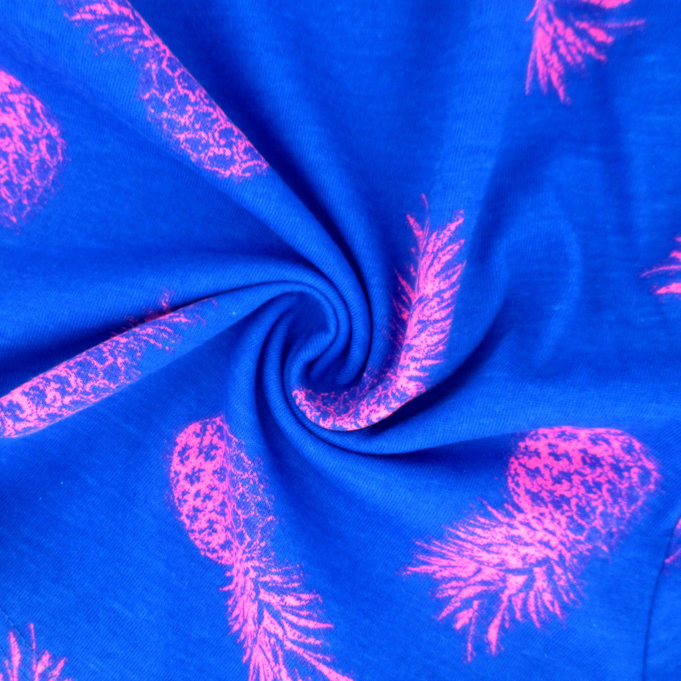 Men's Bright Blue Fruity Pineapple Patterned Cotton Knit Boxer Shorts