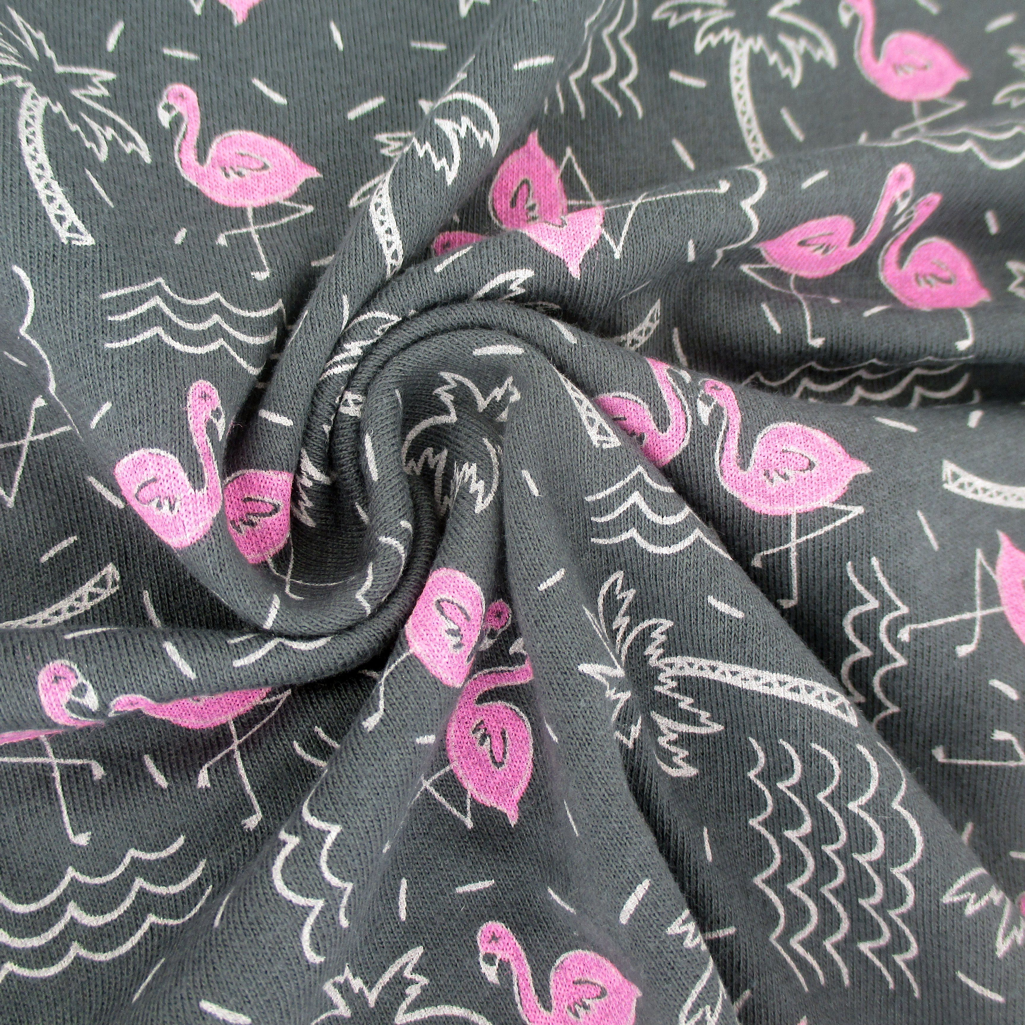 Round Neck Flamingo Palm Tree All Over Print Graphic Tee for Men in Gray