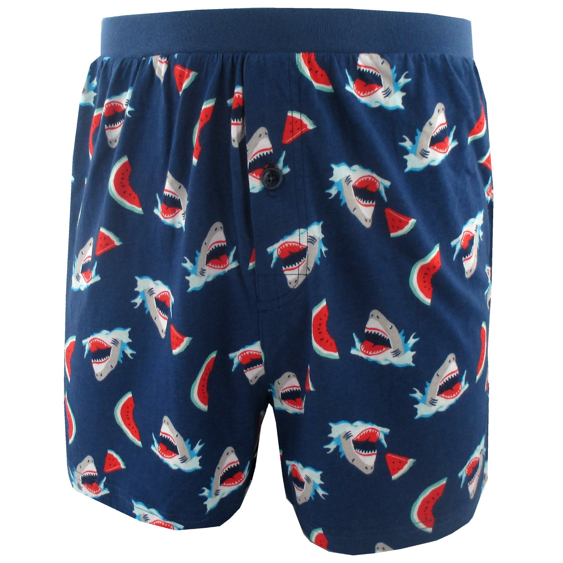 Rock Atoll Mens Great White Shark Eating Watermelon Print Boxer Shorts Knit T-Shirt Fabric