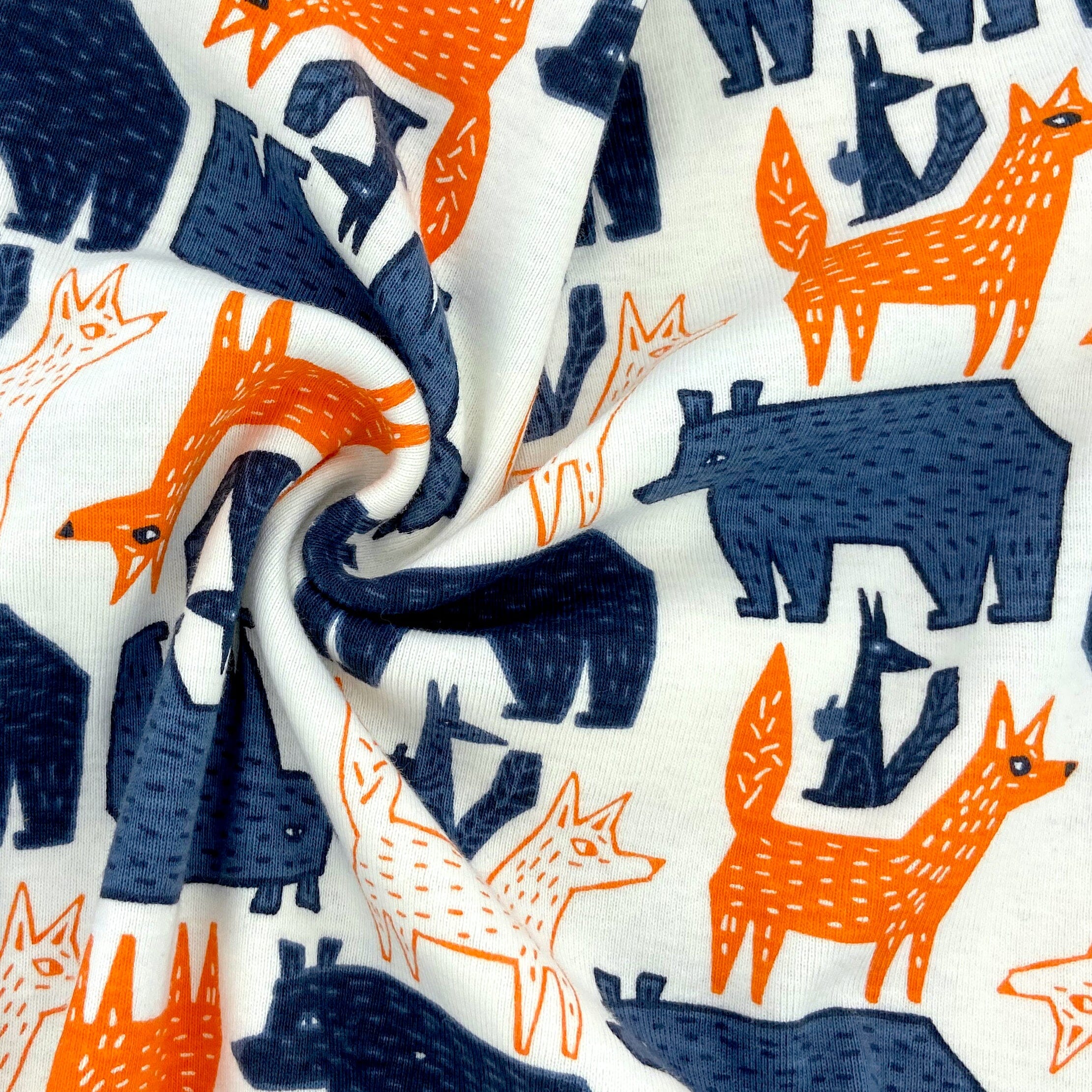 Comfy Cozy Cotton Knit Pajama Shorts with Boxer Button Fly in Bear and Fox Pattern