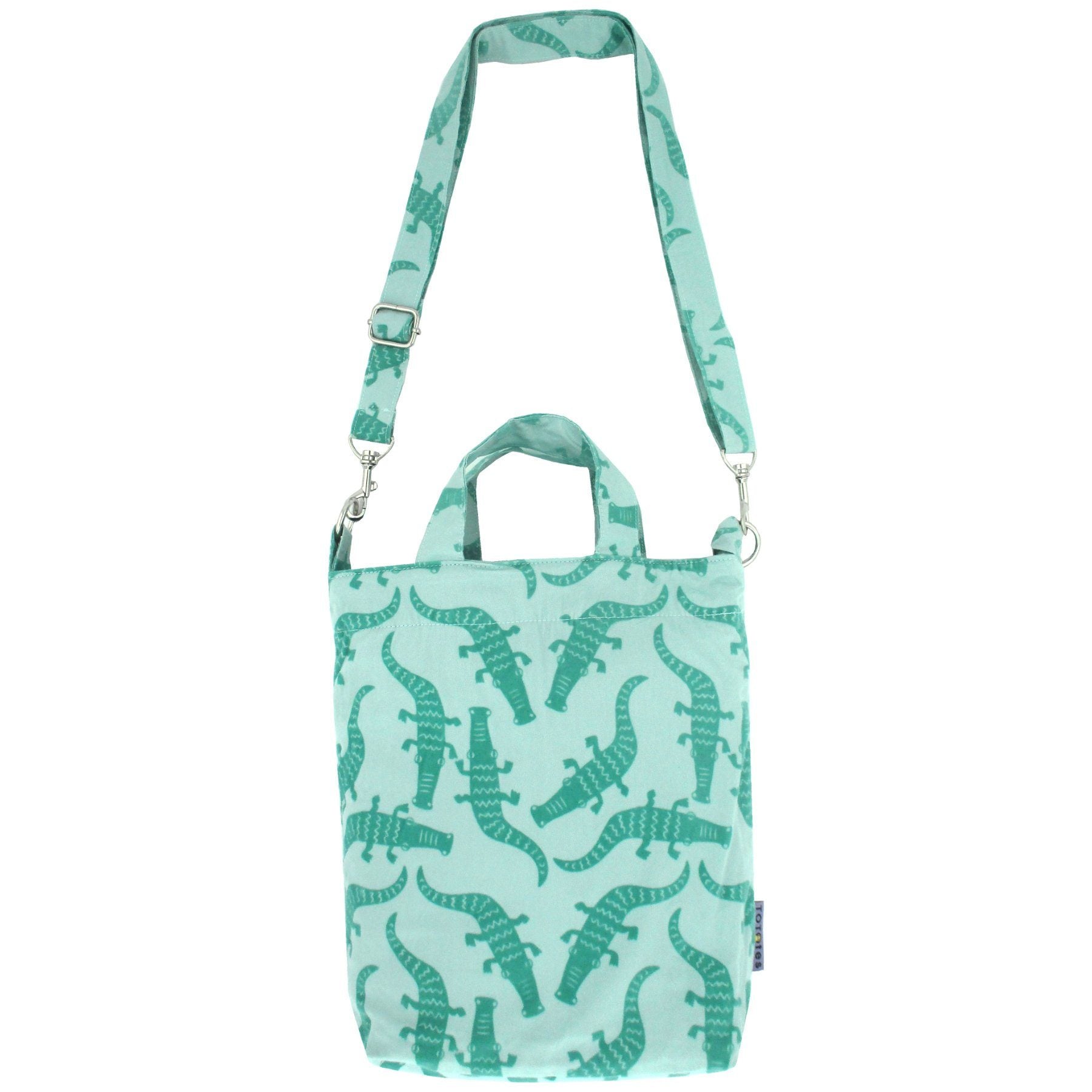 Light Green Crocodile Alligator All Over Print Duck Cross Body Tote Bag