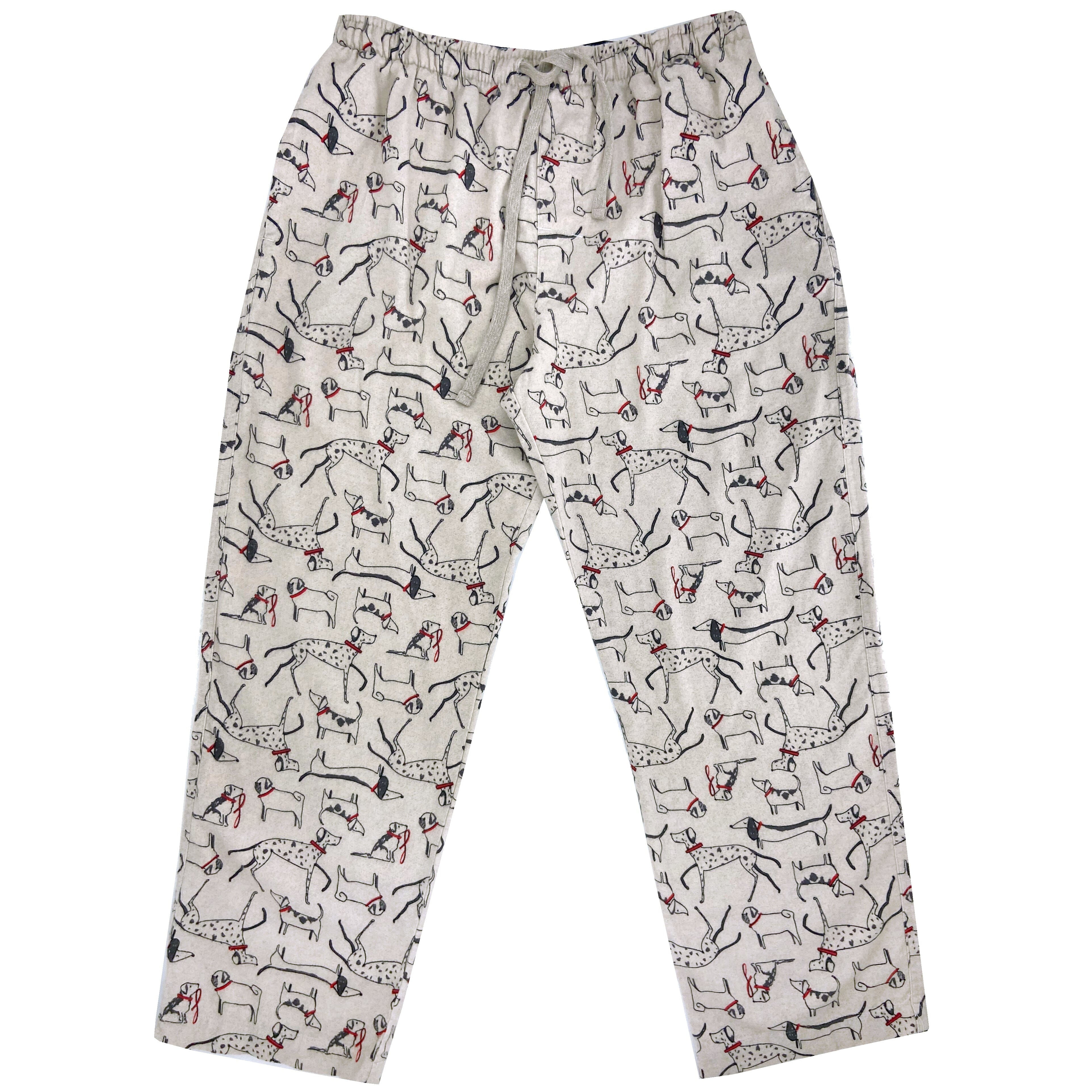 Men's Soft Comfy Grey Flannel Pajama Bottoms with Dog Printed Pattern