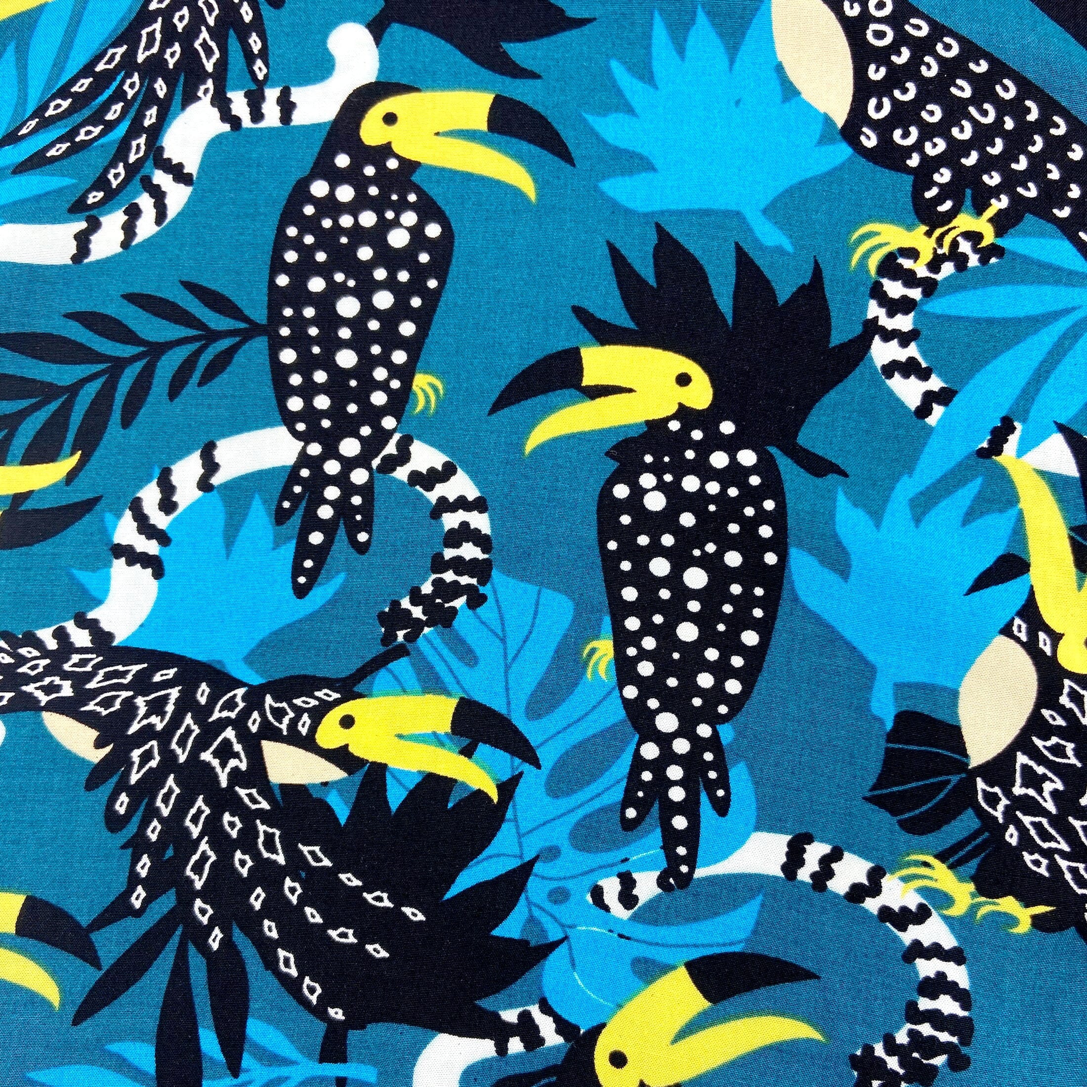 Men's Unique Toucan Bird Floral Leaves Print Button Up Hawaiian Shirt