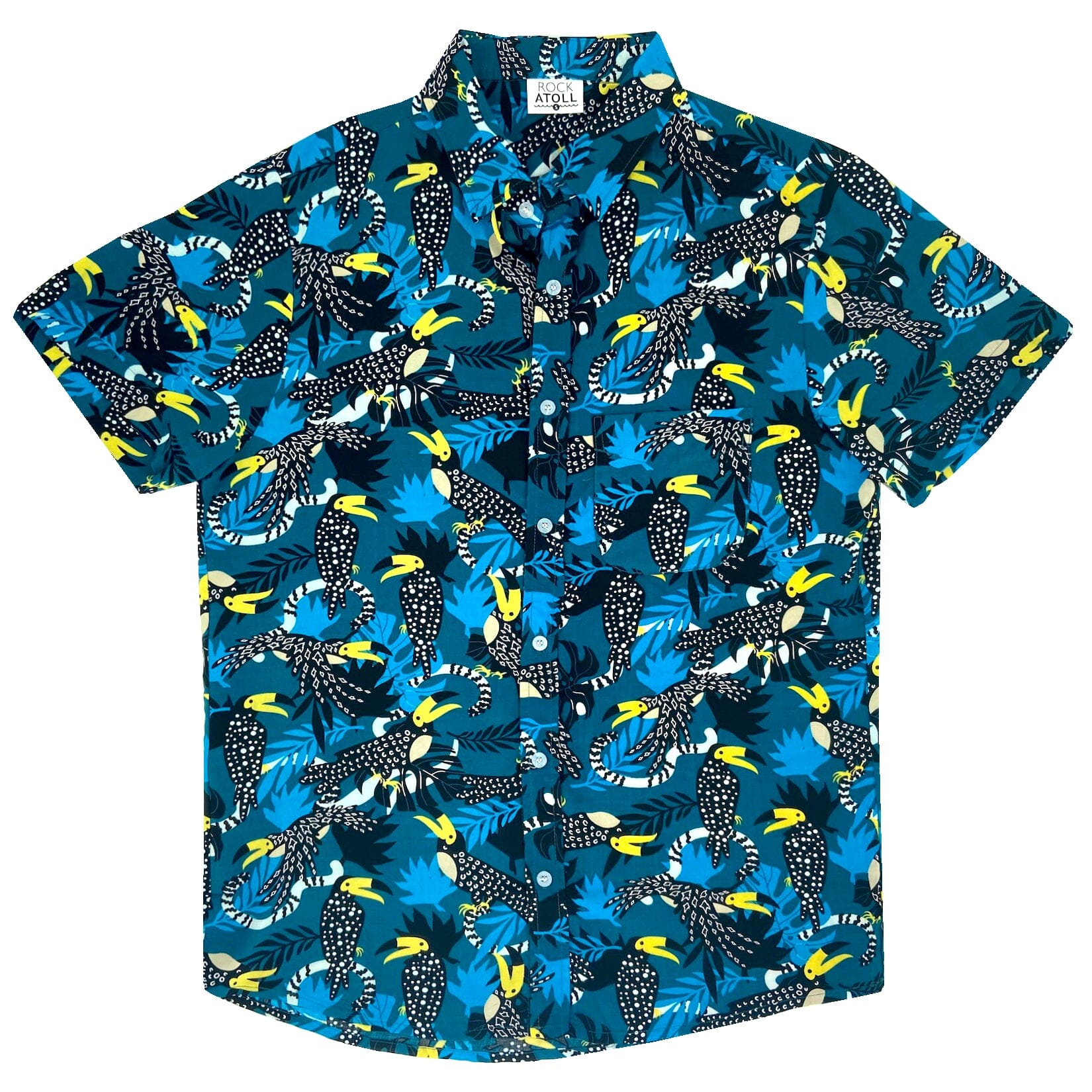 Men's Unique Toucan Bird Floral Leaves Print Button Up Hawaiian Shirt