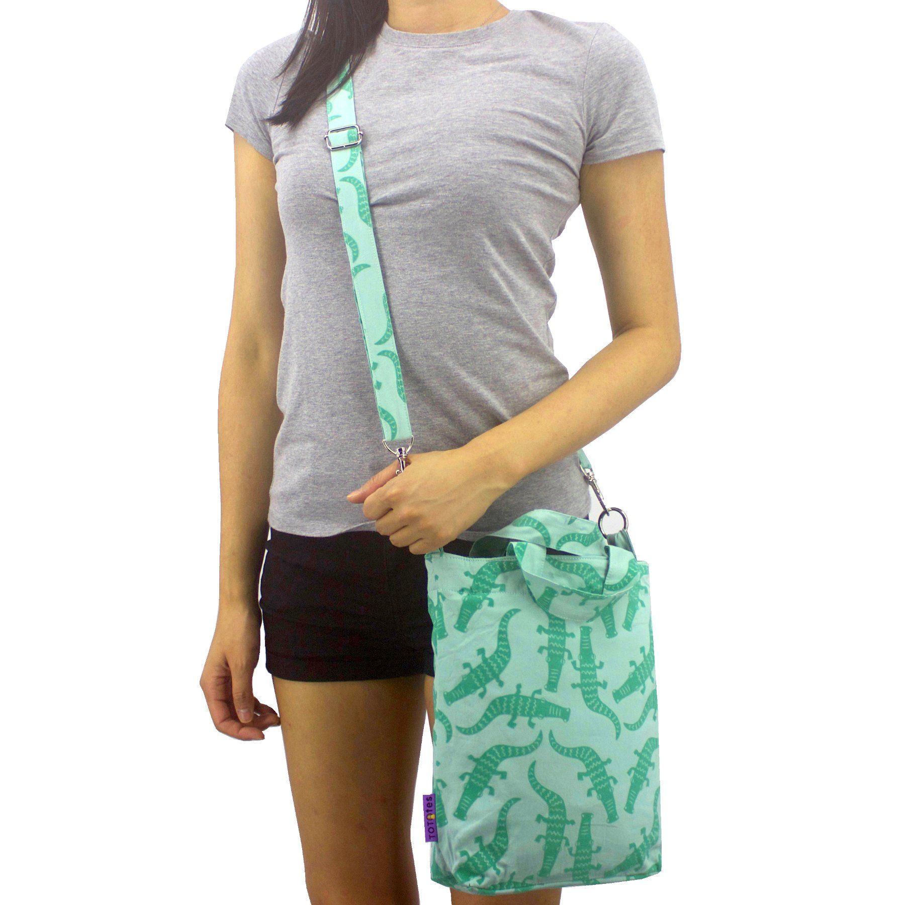 Light Green Crocodile Alligator All Over Print Duck Cross Body Tote Bag