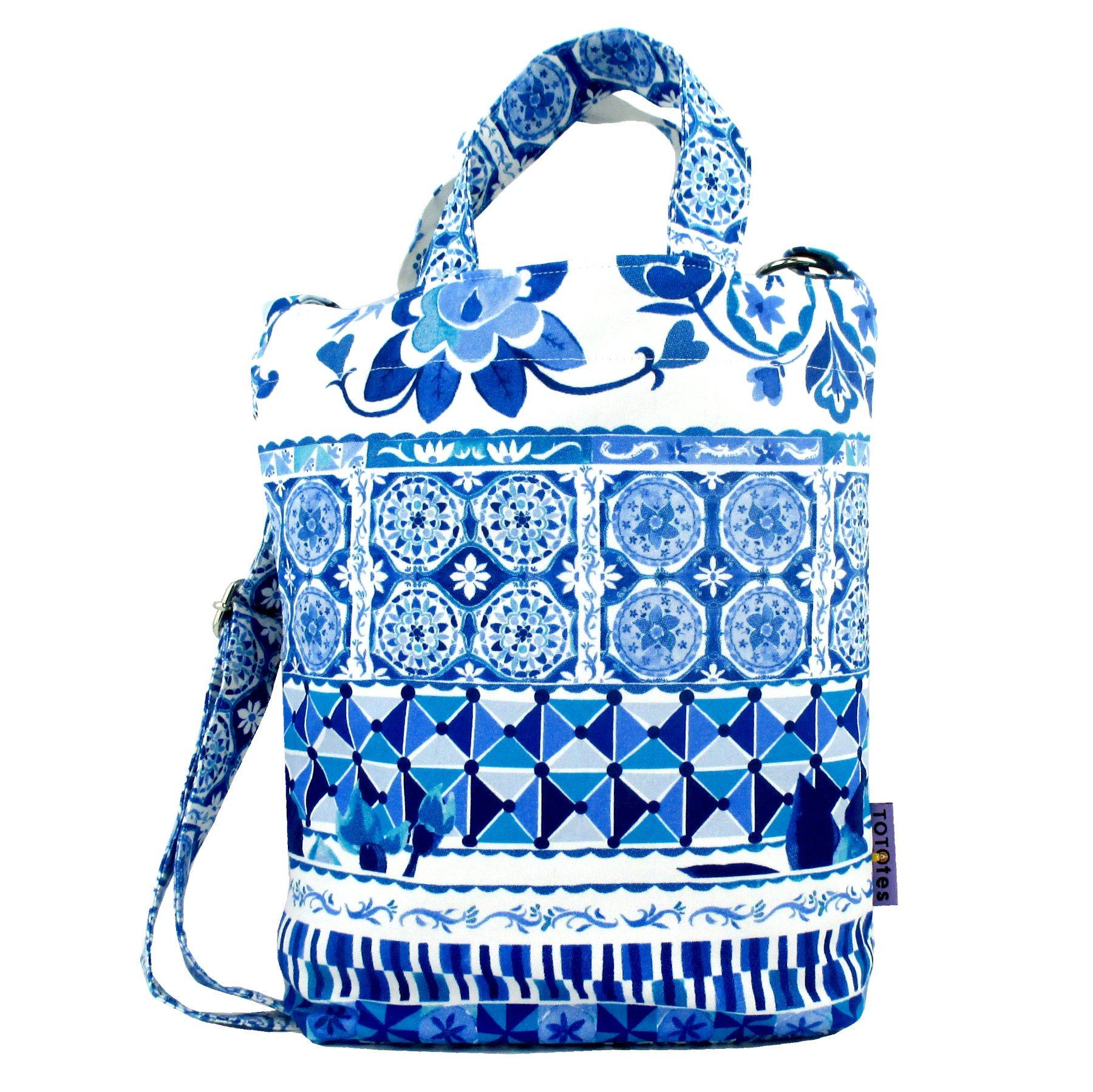 Bright Blue Paisley Floral Mosaic Tiles Patterned Print Duck Cross Body Tote Bag