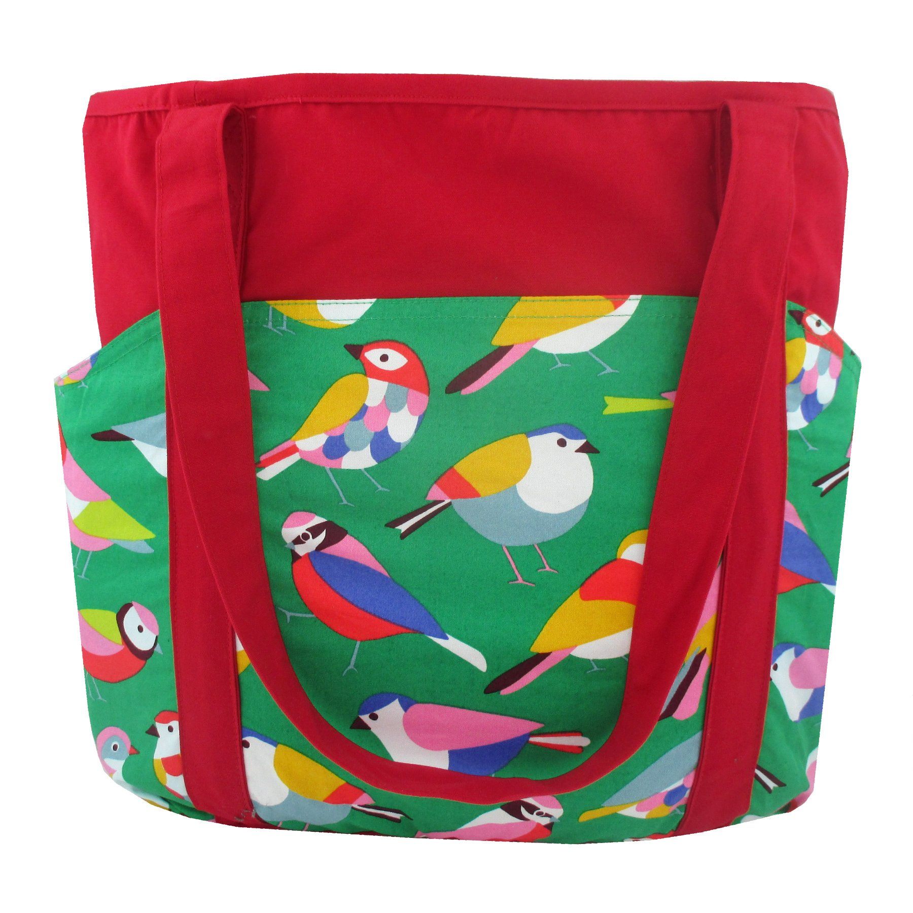 Bold Colorful Pretty Bird All Over Print Pocket Weekend Large Market Tote Bag