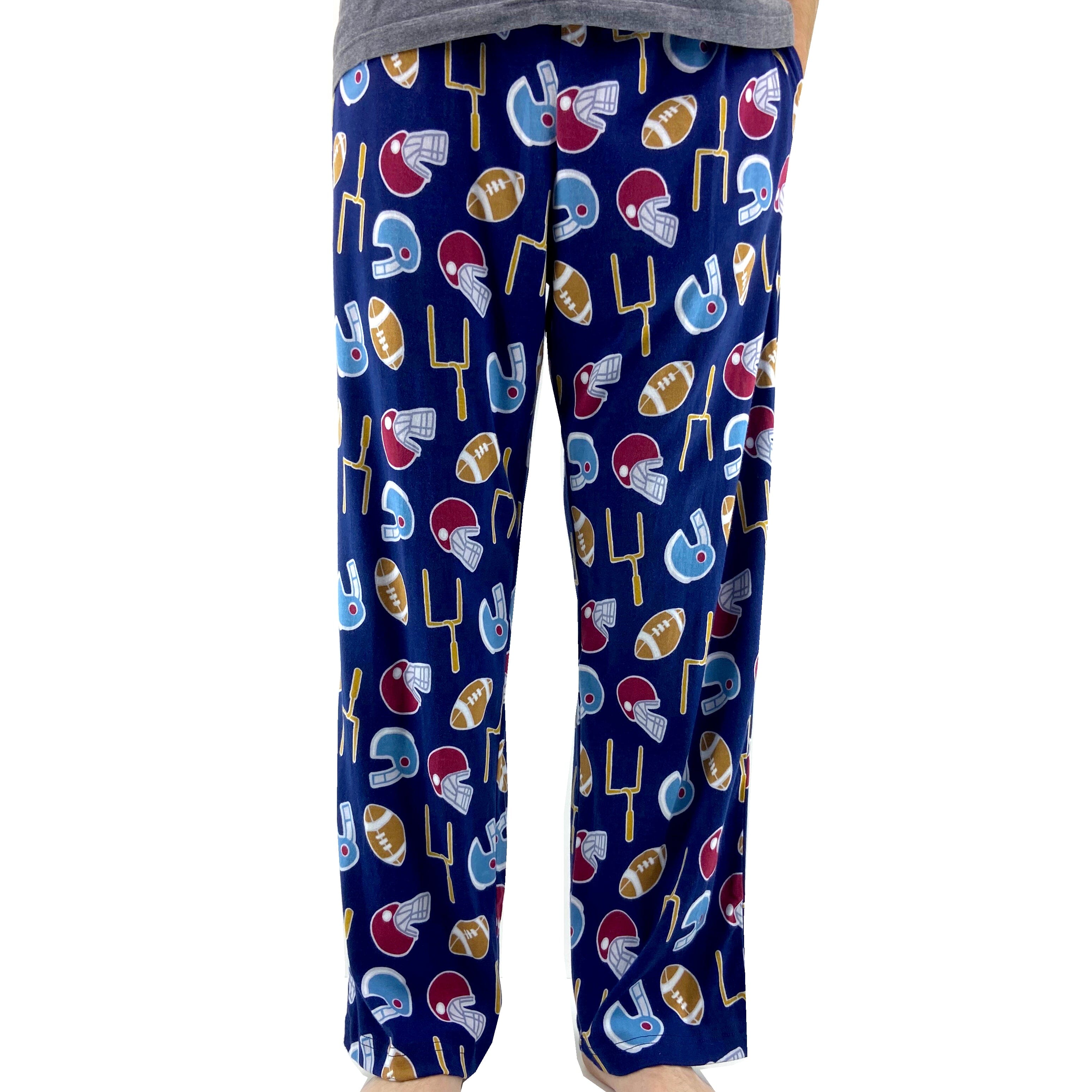 Men's Sport Themed Football Helmet Goal Post Print Long Pajama Bottoms