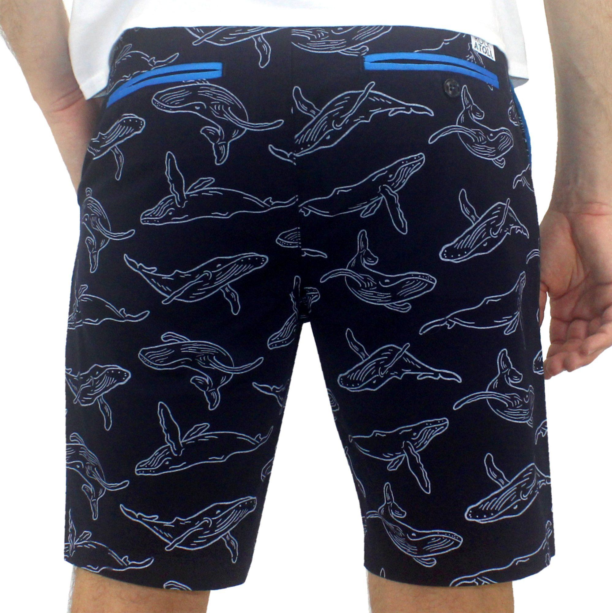 Blue Whale All Over Print Flat Front Chinos Bermuda Golf Shorts for Men