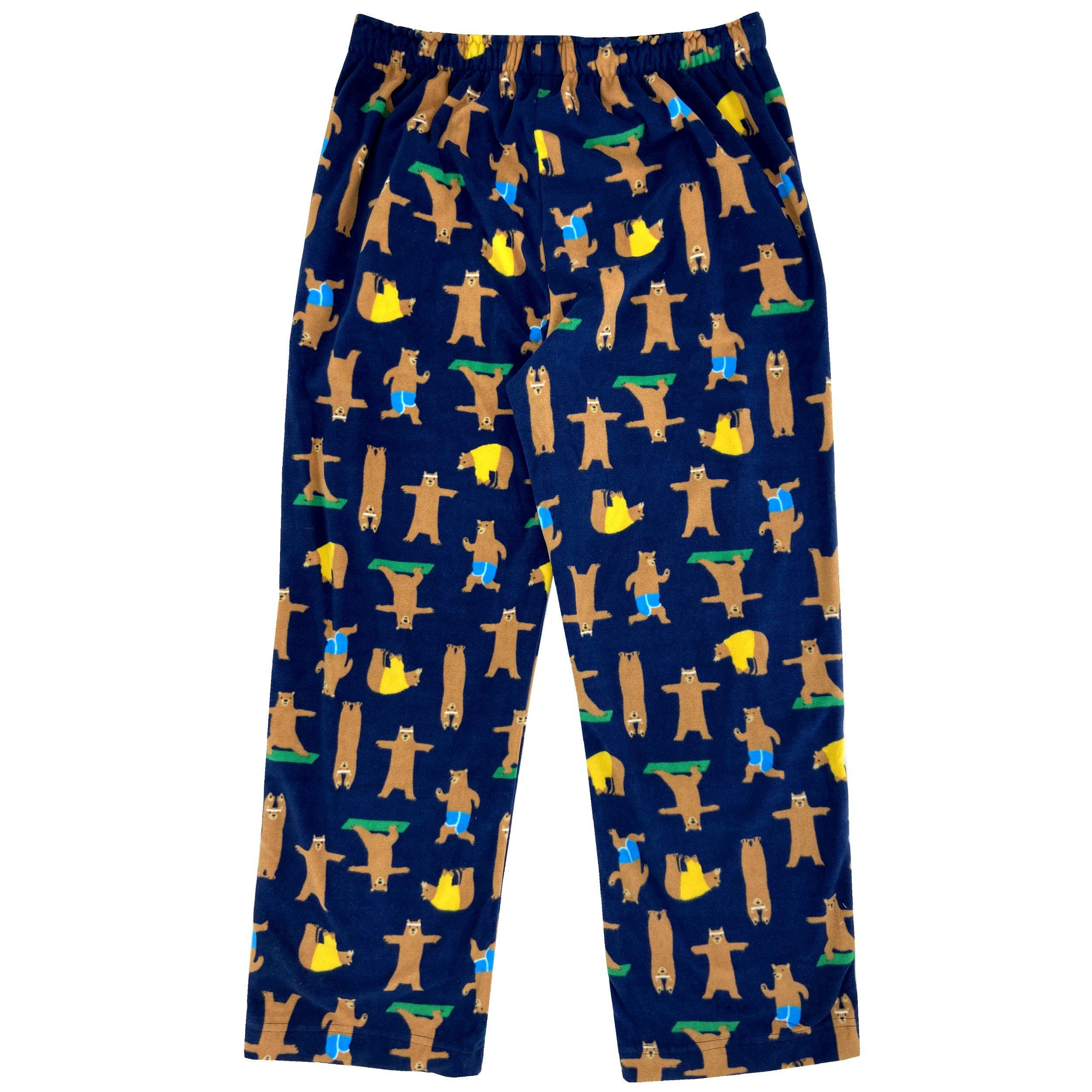 Soft Warm Cozy Fleece Pajama Bottoms. Bears Doing Yoga Print Pants