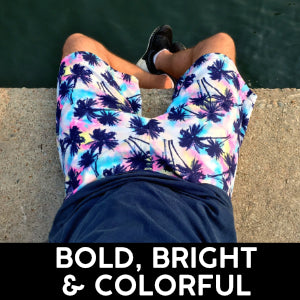 Bright Bold and Colorful All Over Print Men's Bermuda Shorts for Going Out In. Menswear in Loud Prints